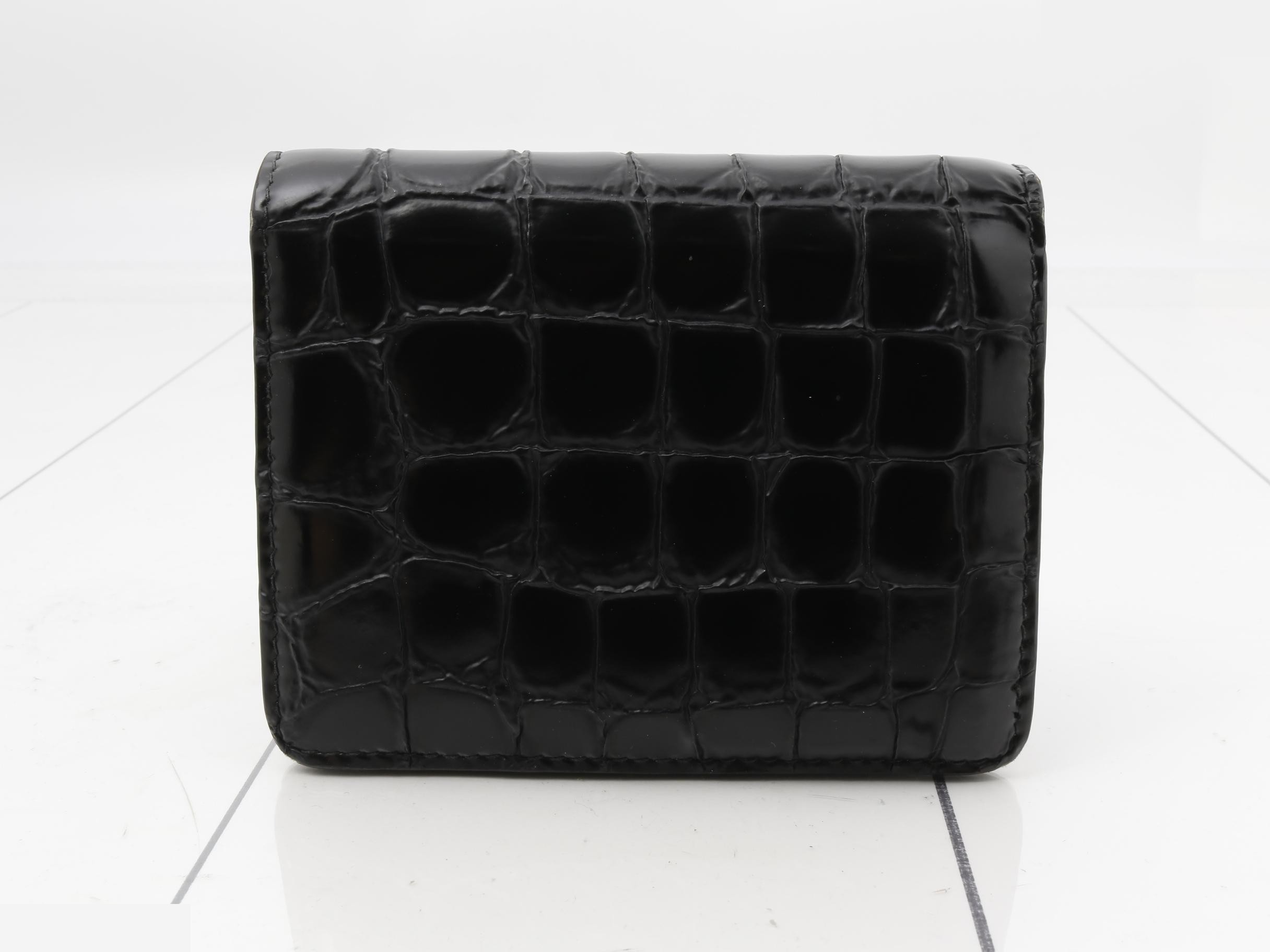 Bi-fold Mini Wallet, Embossed Leather, Black — view 2