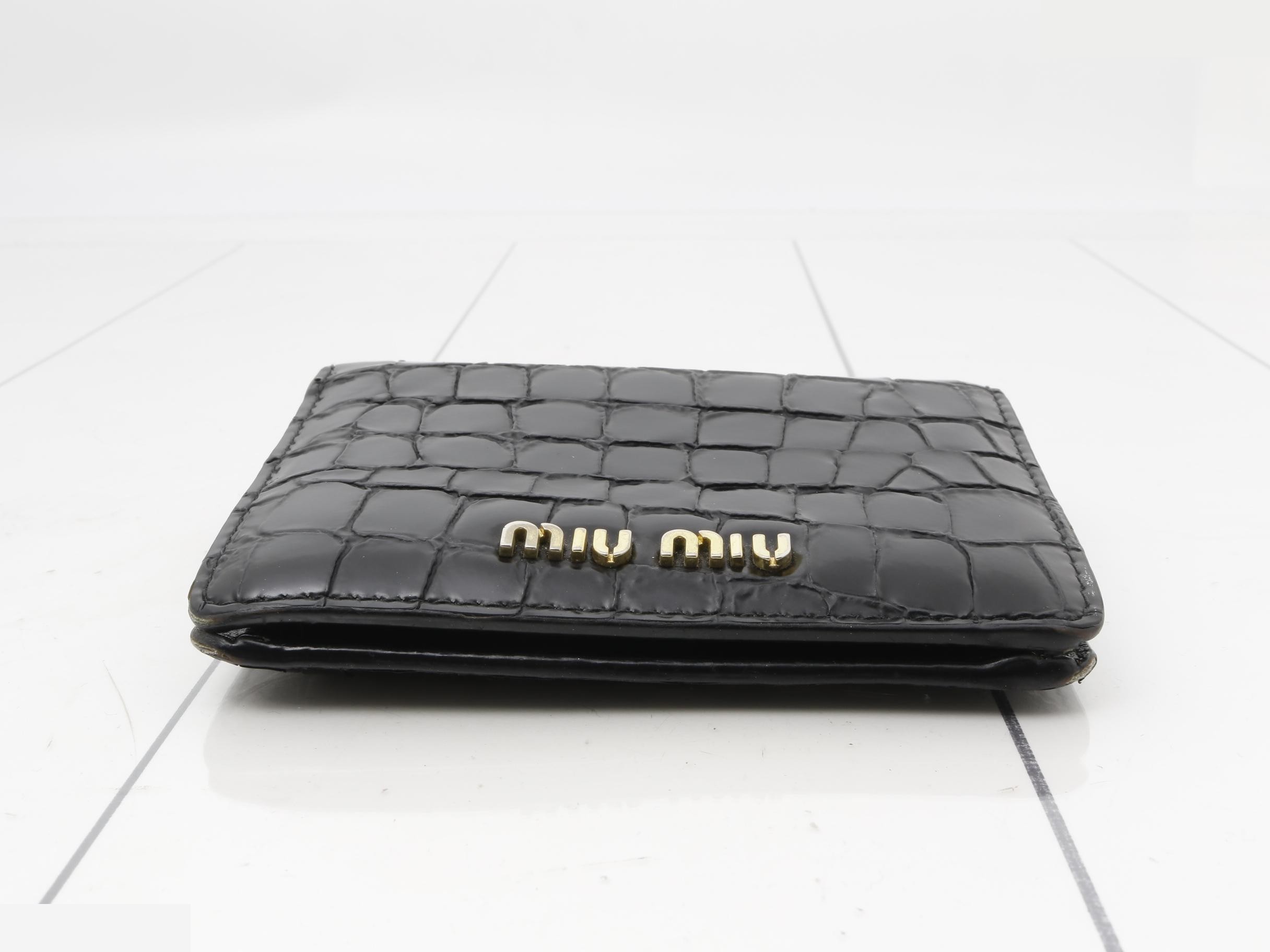 Bi-fold Mini Wallet, Embossed Leather, Black — view 3