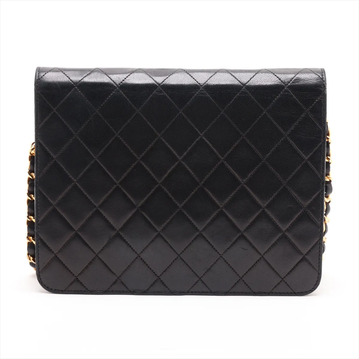 Matelassé Lambskin Chain Shoulder Bag, Black with Gold Hardware — view 2