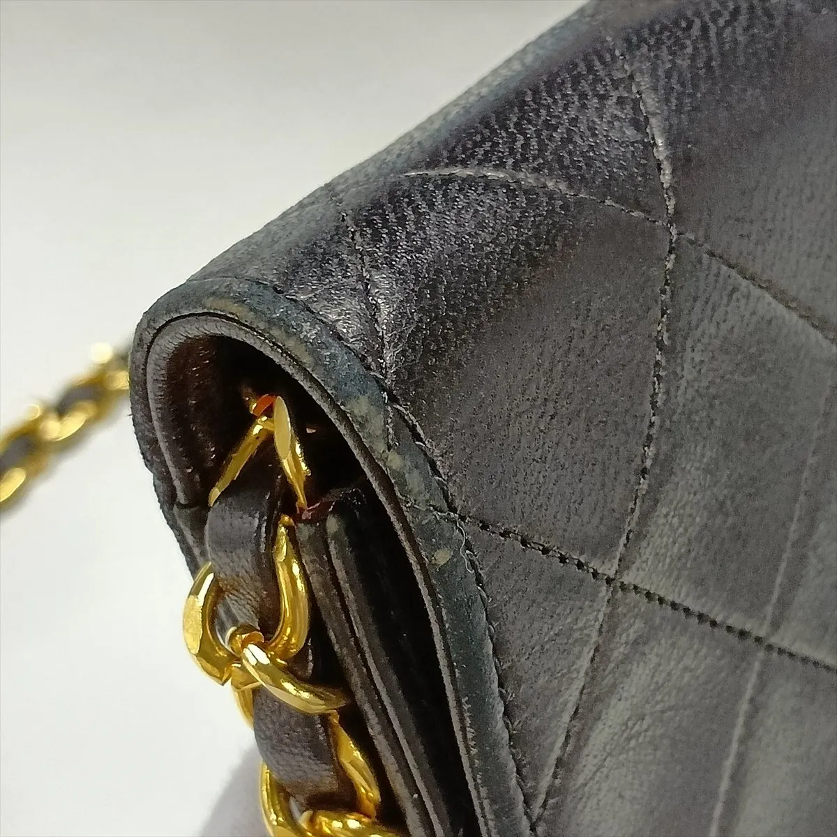 Matelassé Lambskin Chain Shoulder Bag, Black with Gold Hardware — view 12