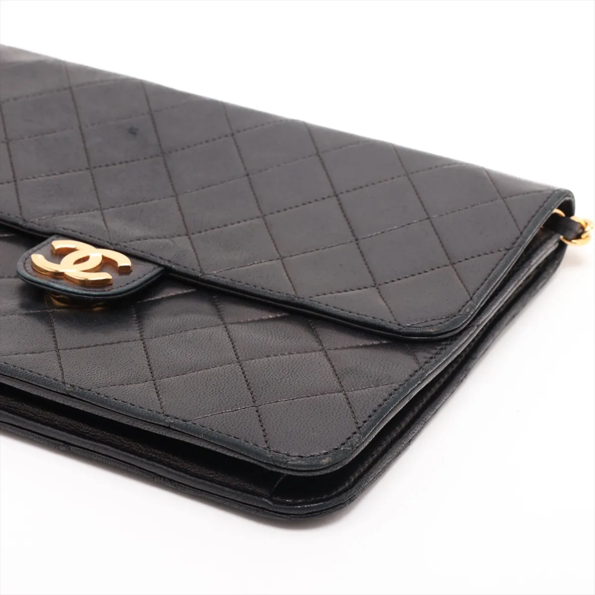 Matelassé Lambskin Chain Shoulder Bag, Black with Gold Hardware — view 3