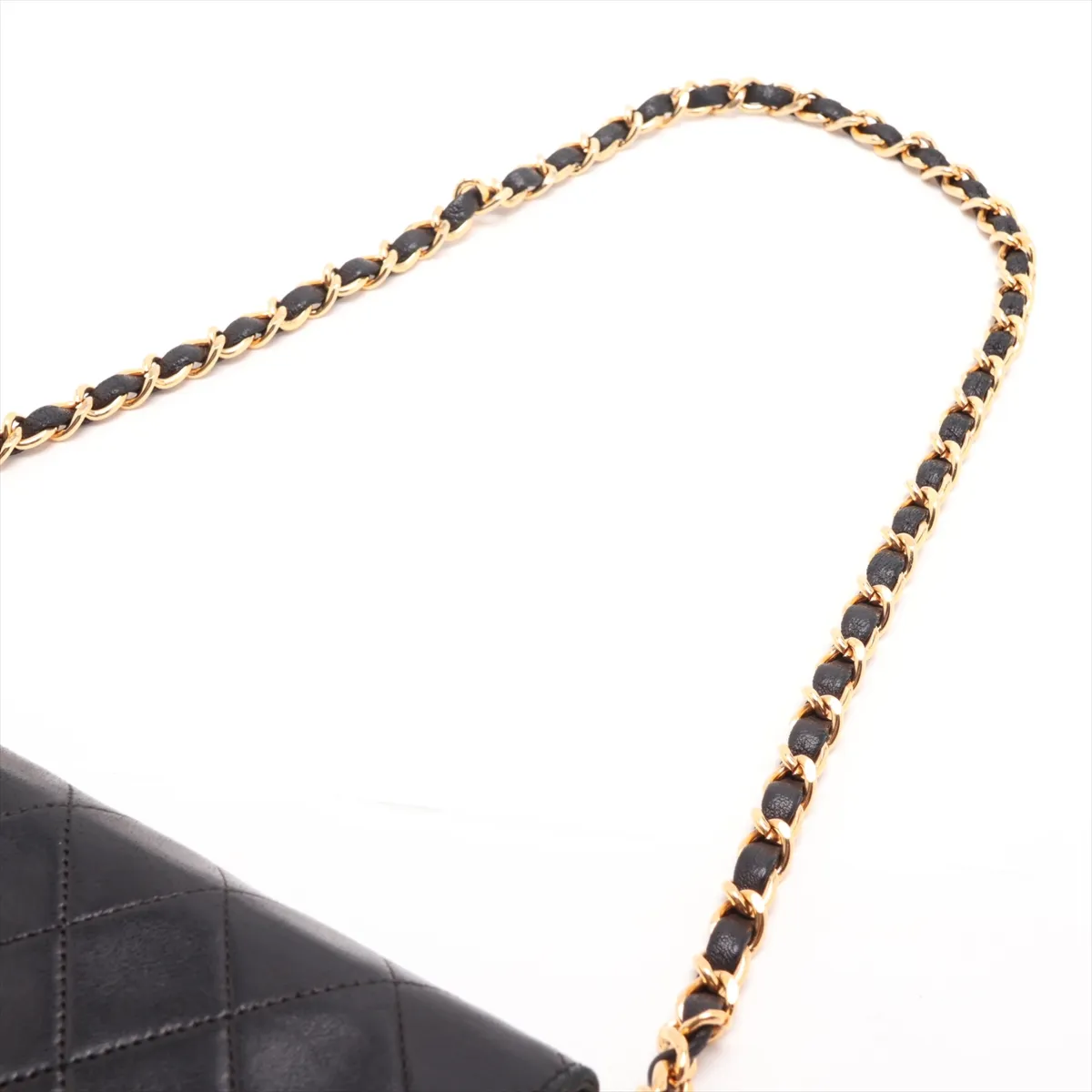 Matelassé Lambskin Chain Shoulder Bag, Black with Gold Hardware — view 5