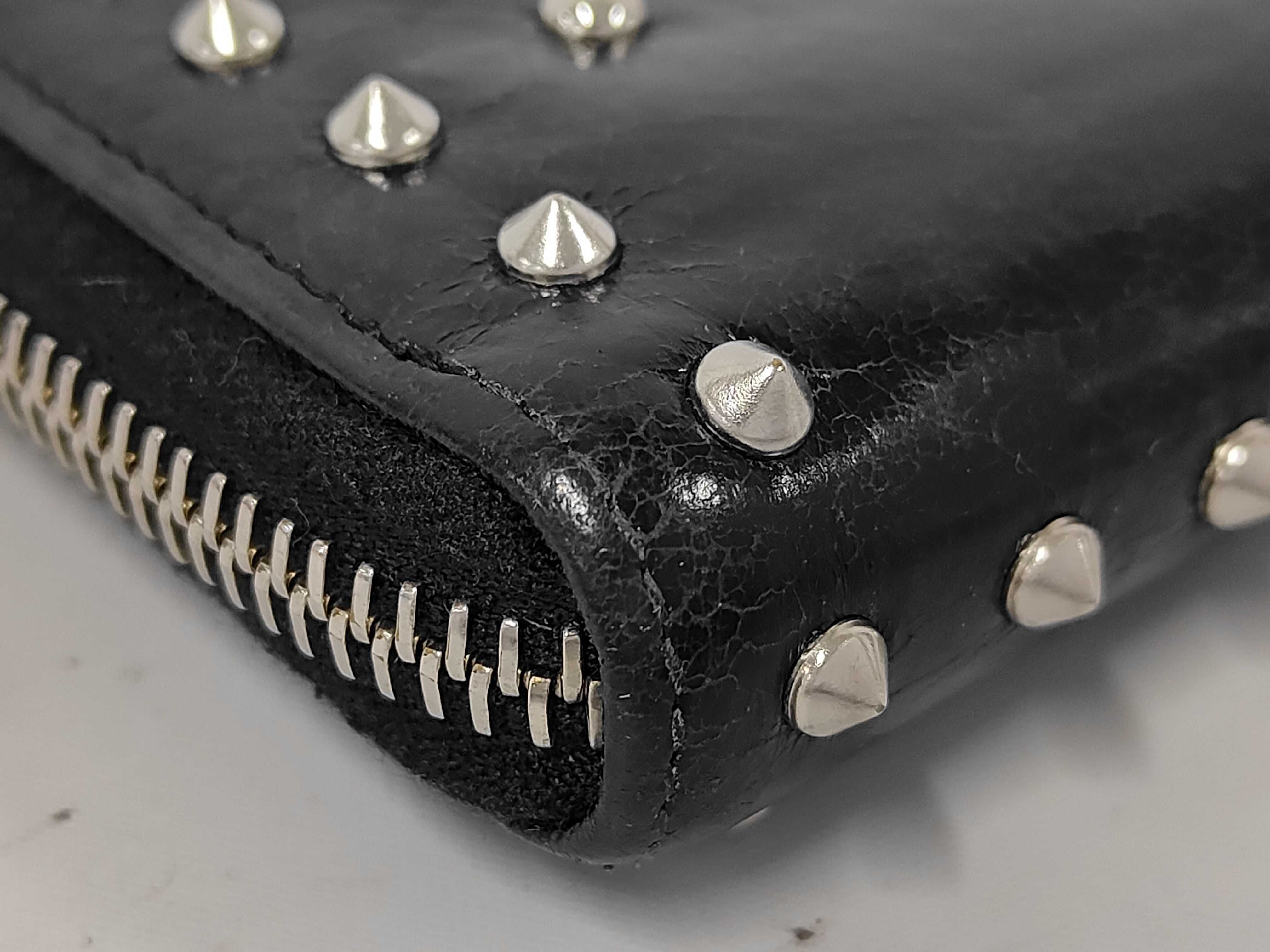 studded design long wallet, black leather wallet — view 3