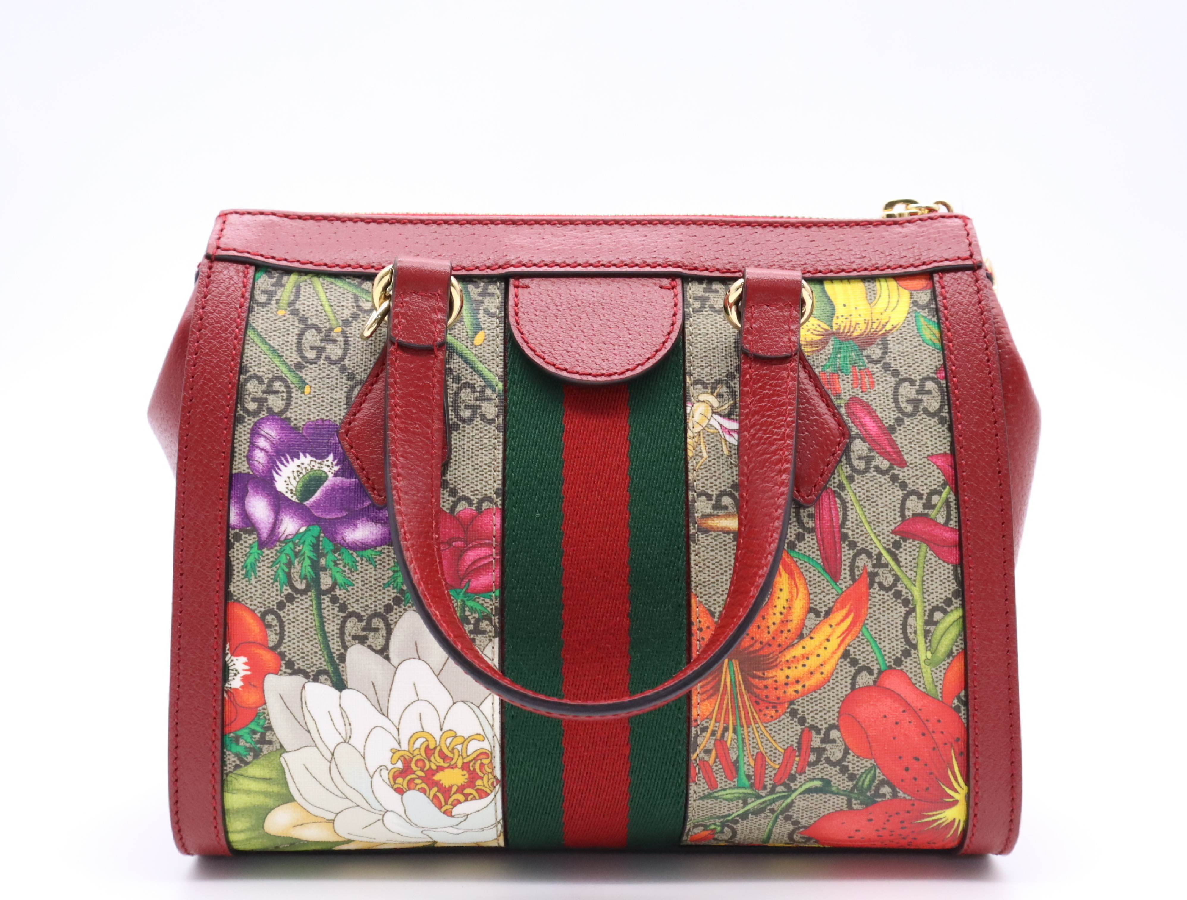 547551 GG Flora Ophidia Small 2-Way Tote Bag, Beige/Red, with Shoulder Strap. — view 2