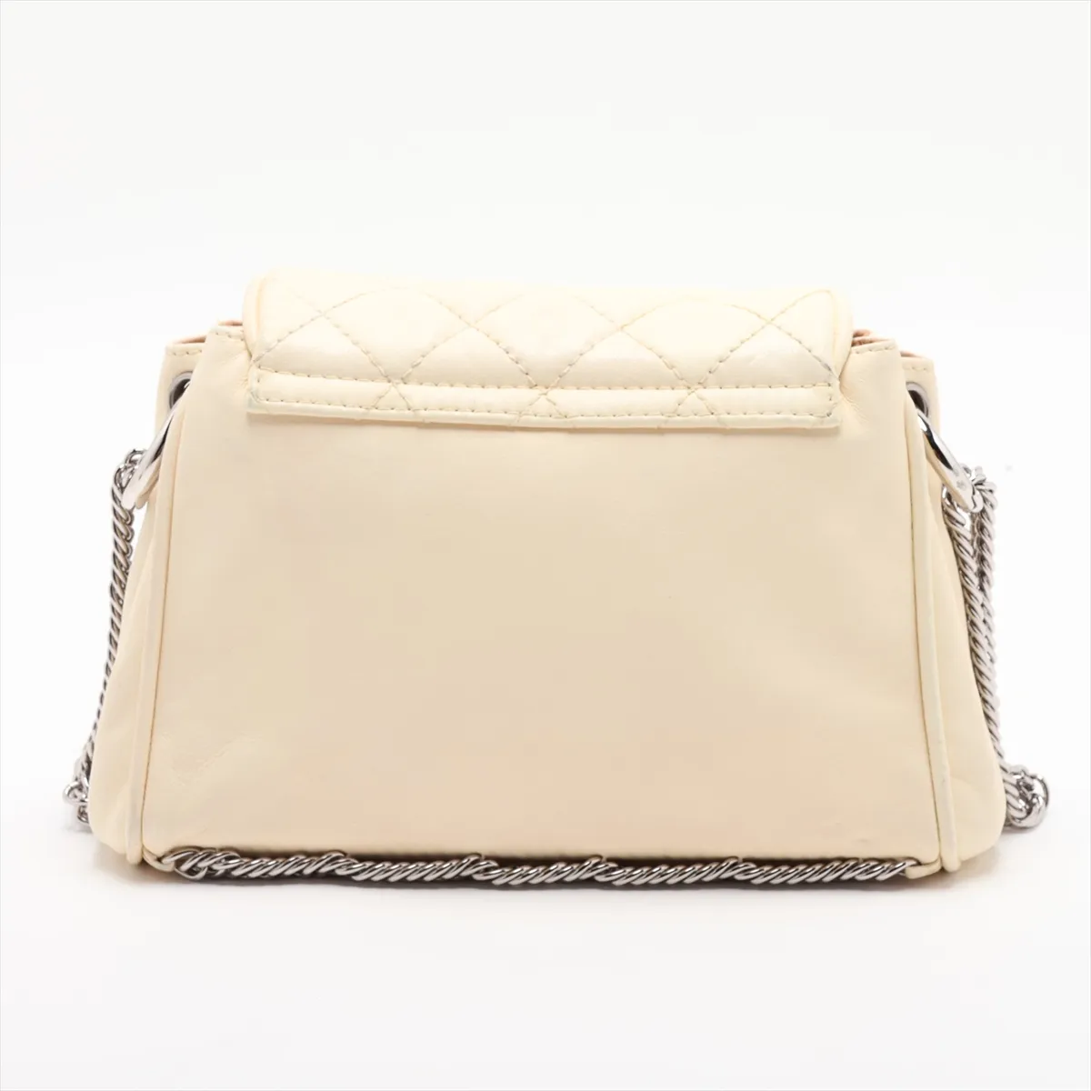 Matelassé Leather Chain Shoulder Bag, Yellow x Brown, Silver Hardware, Item Number 12066790, Series 12 — view 2