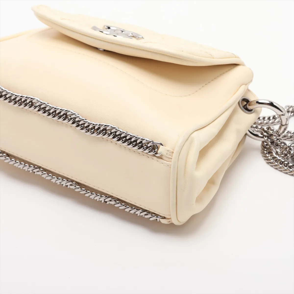 Matelassé Leather Chain Shoulder Bag, Yellow x Brown, Silver Hardware, Item Number 12066790, Series 12 — view 3