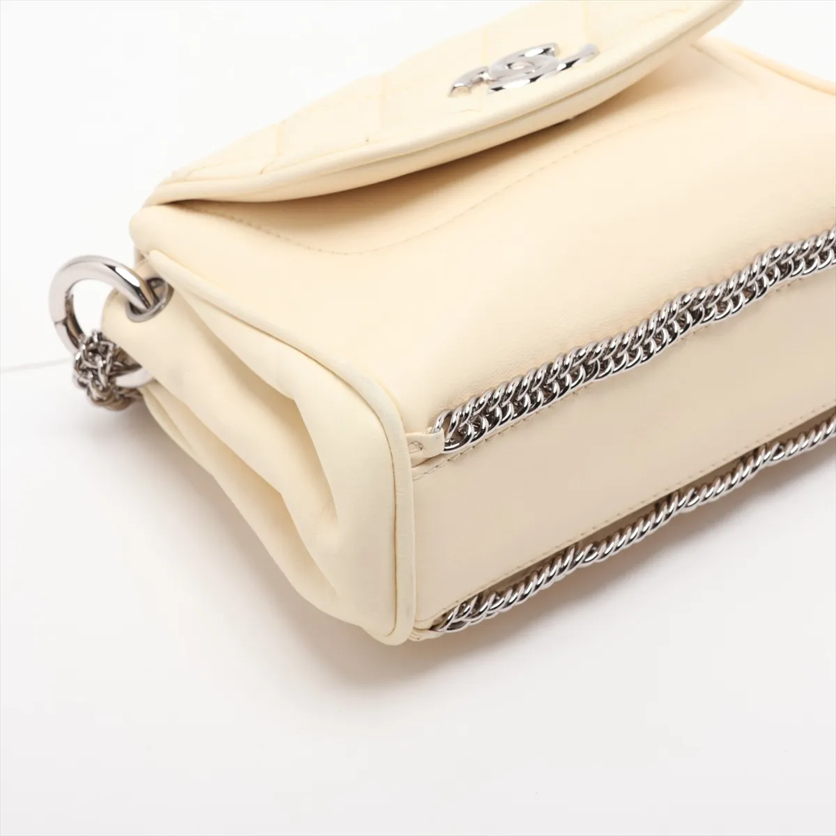 Matelassé Leather Chain Shoulder Bag, Yellow x Brown, Silver Hardware, Item Number 12066790, Series 12 — view 4