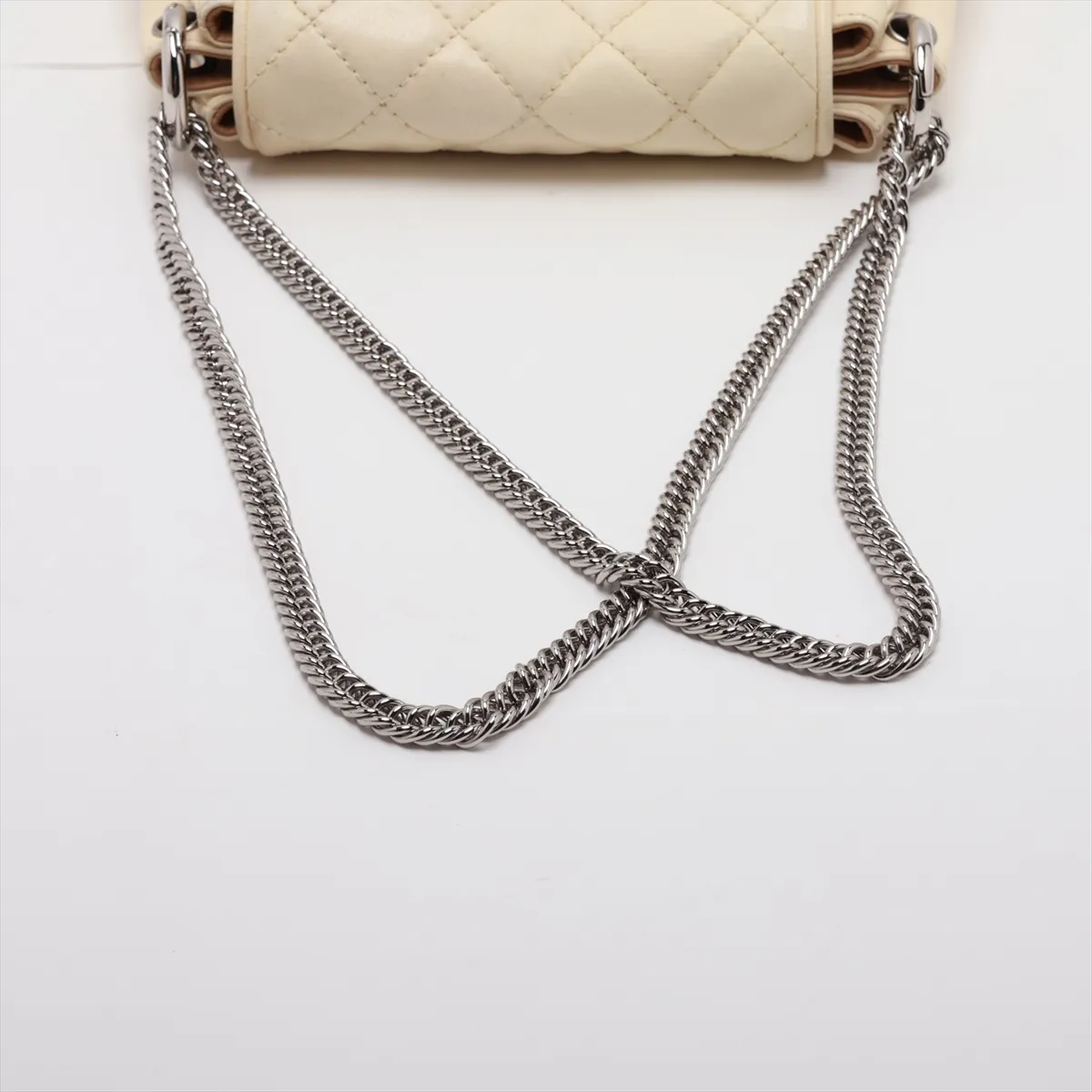 Matelassé Leather Chain Shoulder Bag, Yellow x Brown, Silver Hardware, Item Number 12066790, Series 12 — view 5