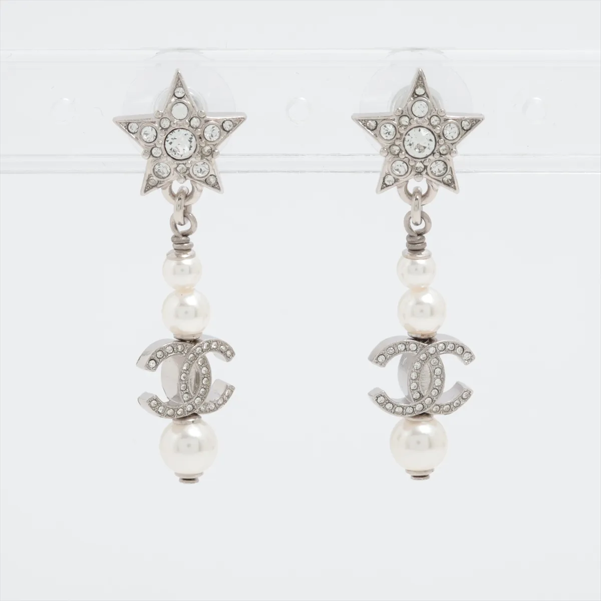 Coco Mark Star B20P Earrings (Pair) GP x Rhinestone x Faux Pearl Silver.