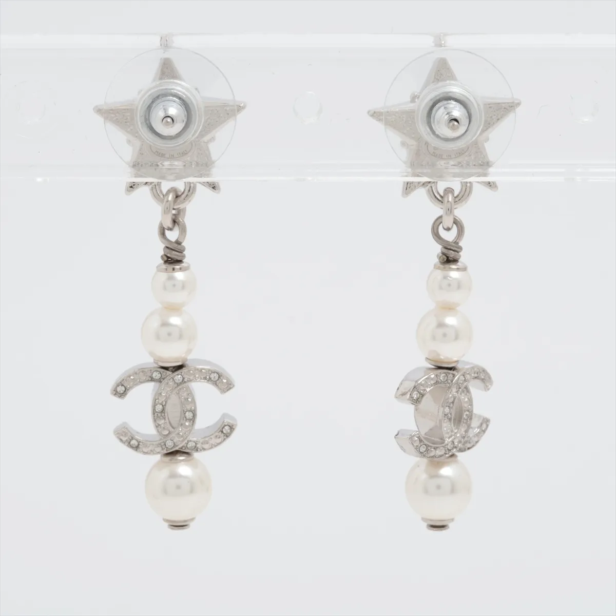Coco Mark Star B20P Earrings (Pair) GP x Rhinestone x Faux Pearl Silver. — view 2