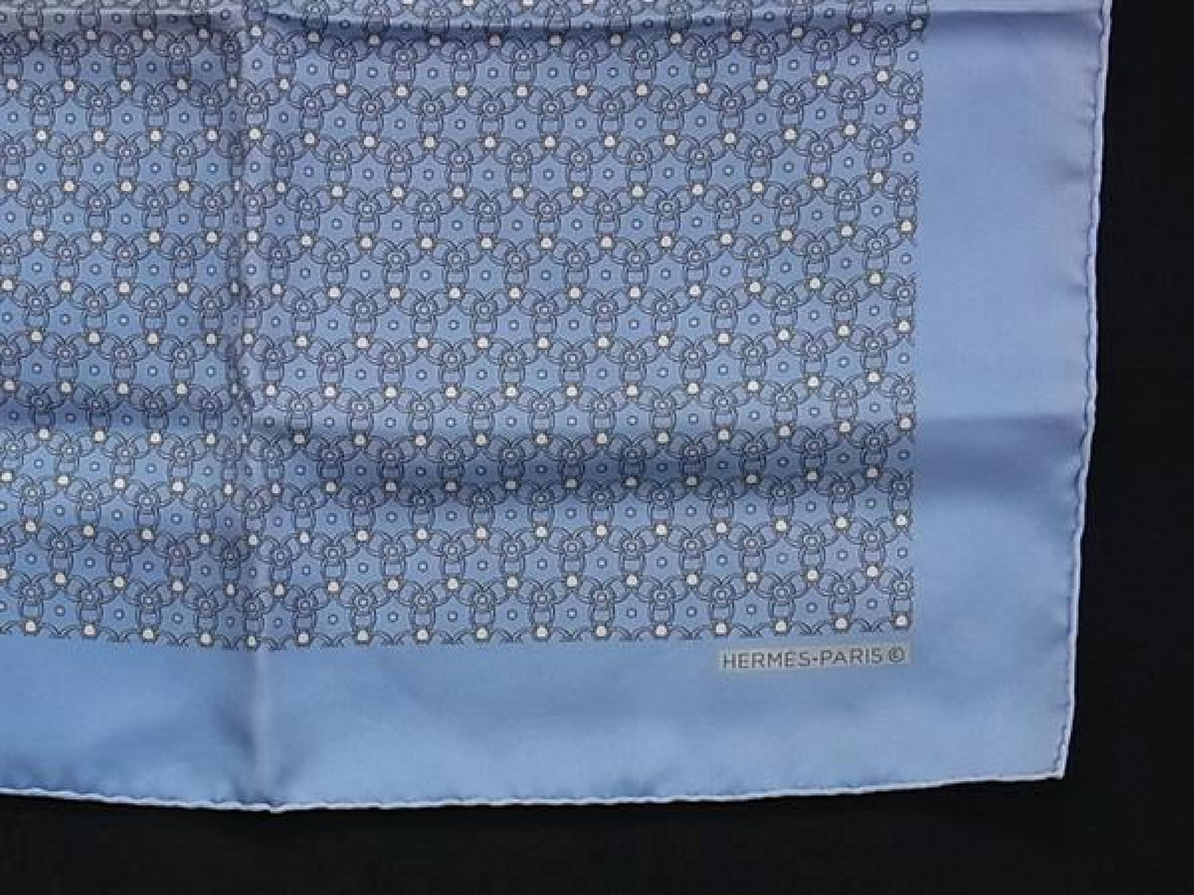 Carre 40 Petit Carre Gavroche 100% Silk All-over Pattern Scarf for Women and Men, Light Blue, HE2378, Other Accessories — view 3