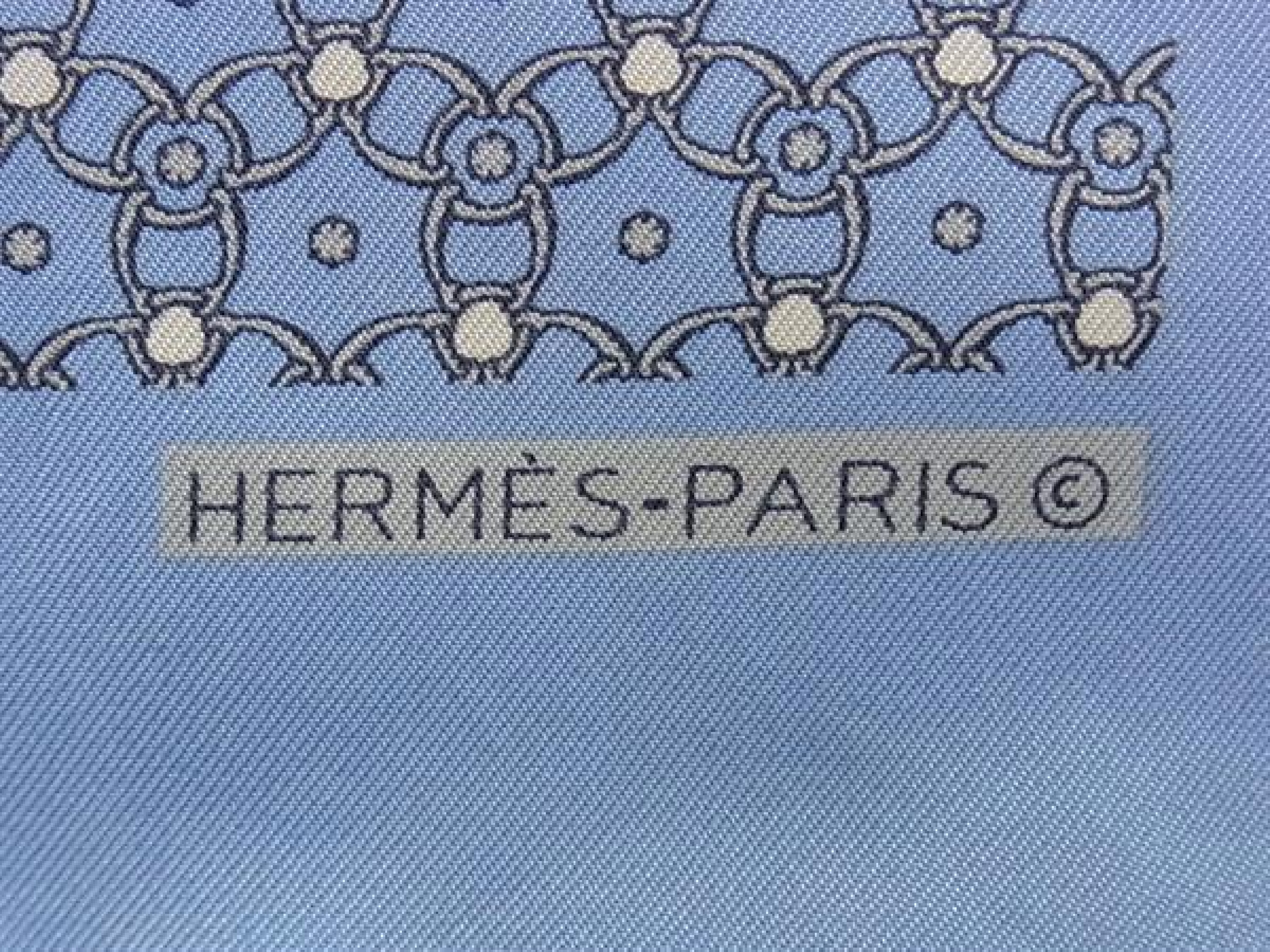 Carre 40 Petit Carre Gavroche 100% Silk All-over Pattern Scarf for Women and Men, Light Blue, HE2378, Other Accessories — view 4