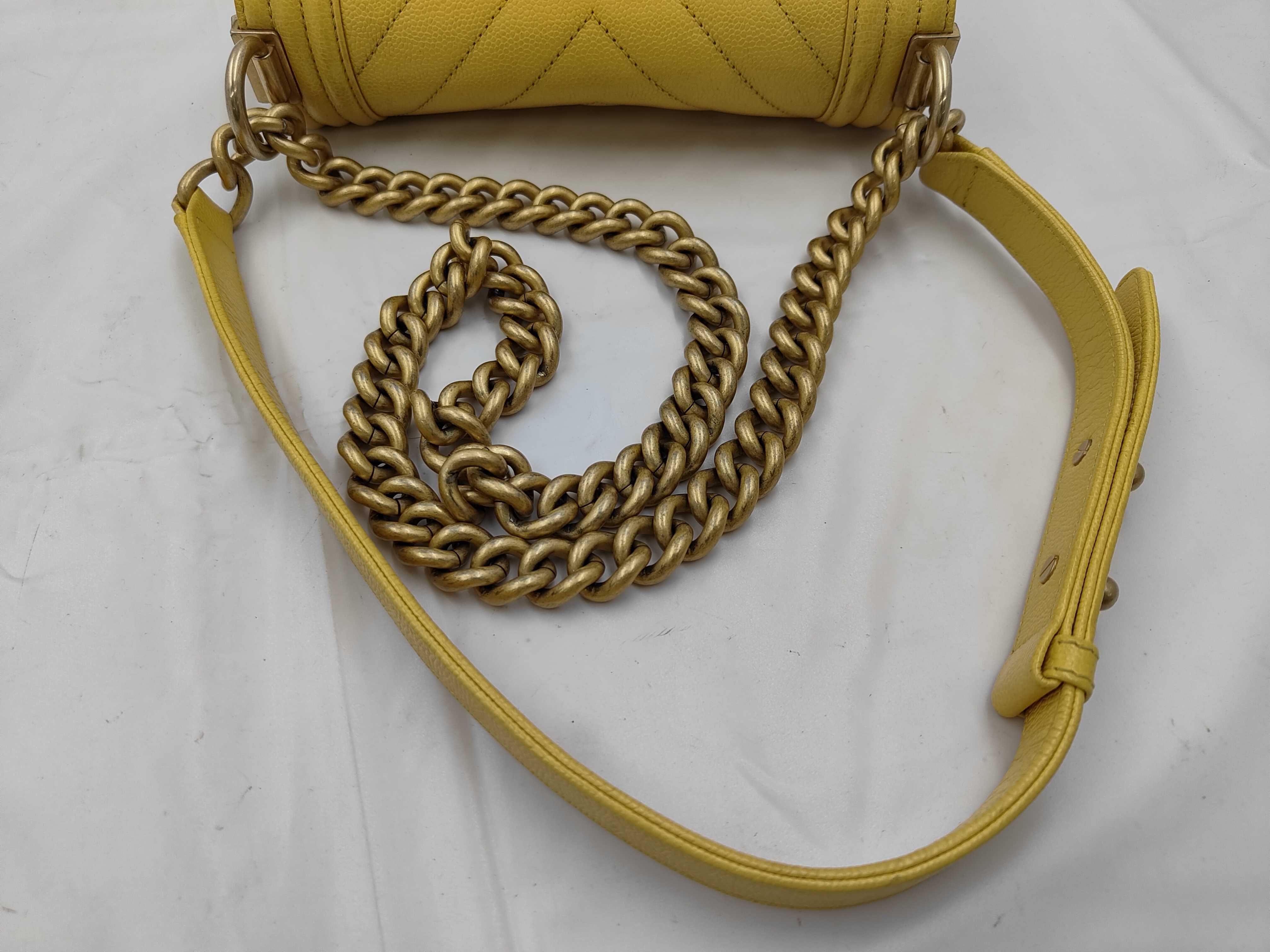 Boy Chanel 20 Chain Shoulder Bag, Caviar Yellow — view 3