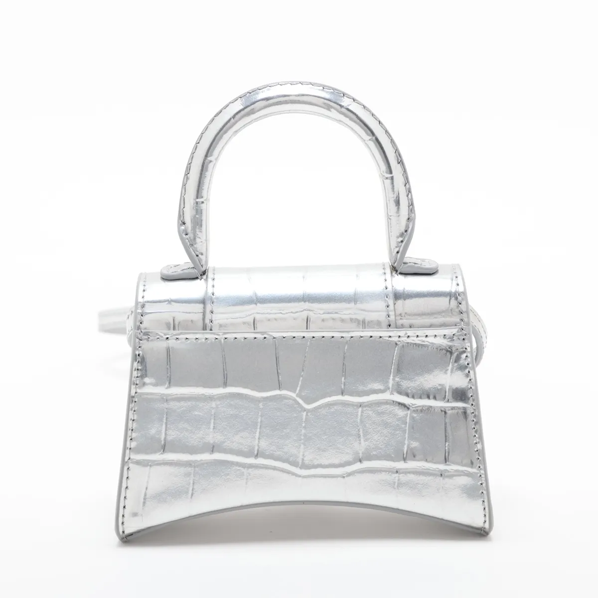Mini Hourglass Crocodile Embossed 2-Way Handbag, Silver 637372 — view 2