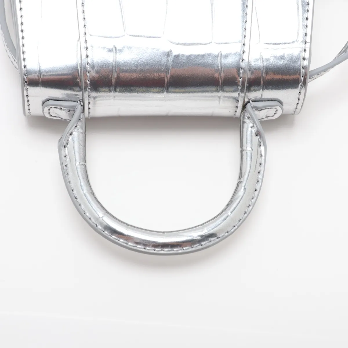 Mini Hourglass Crocodile Embossed 2-Way Handbag, Silver 637372 — view 5