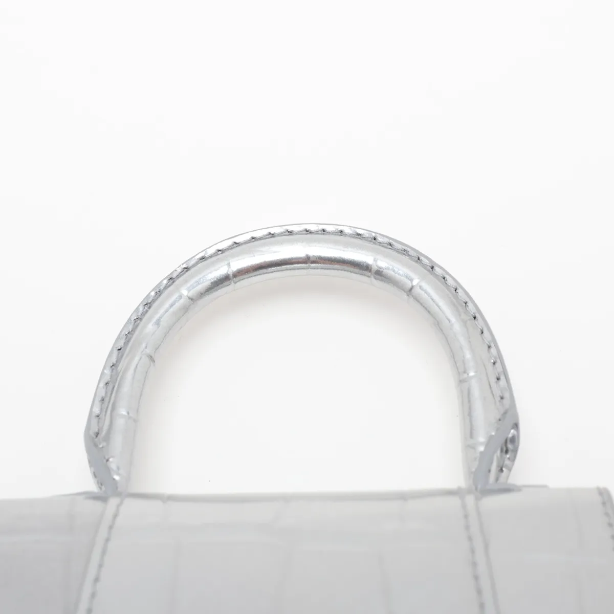 Mini Hourglass Crocodile Embossed 2-Way Handbag, Silver 637372 — view 6