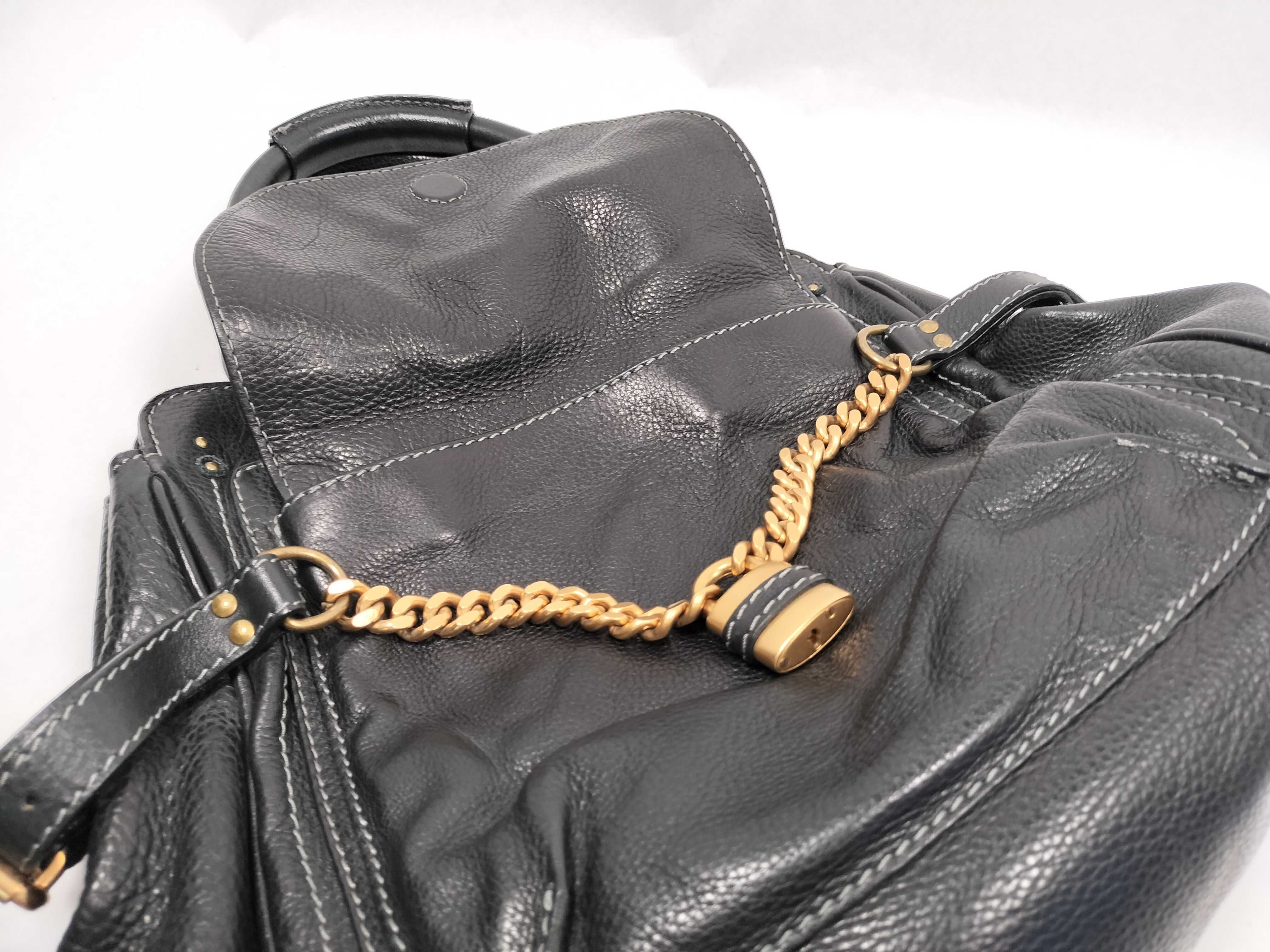 Paddington Tote Bag, Chain Strap, Vertical, Leather, Black Handbag — view 14