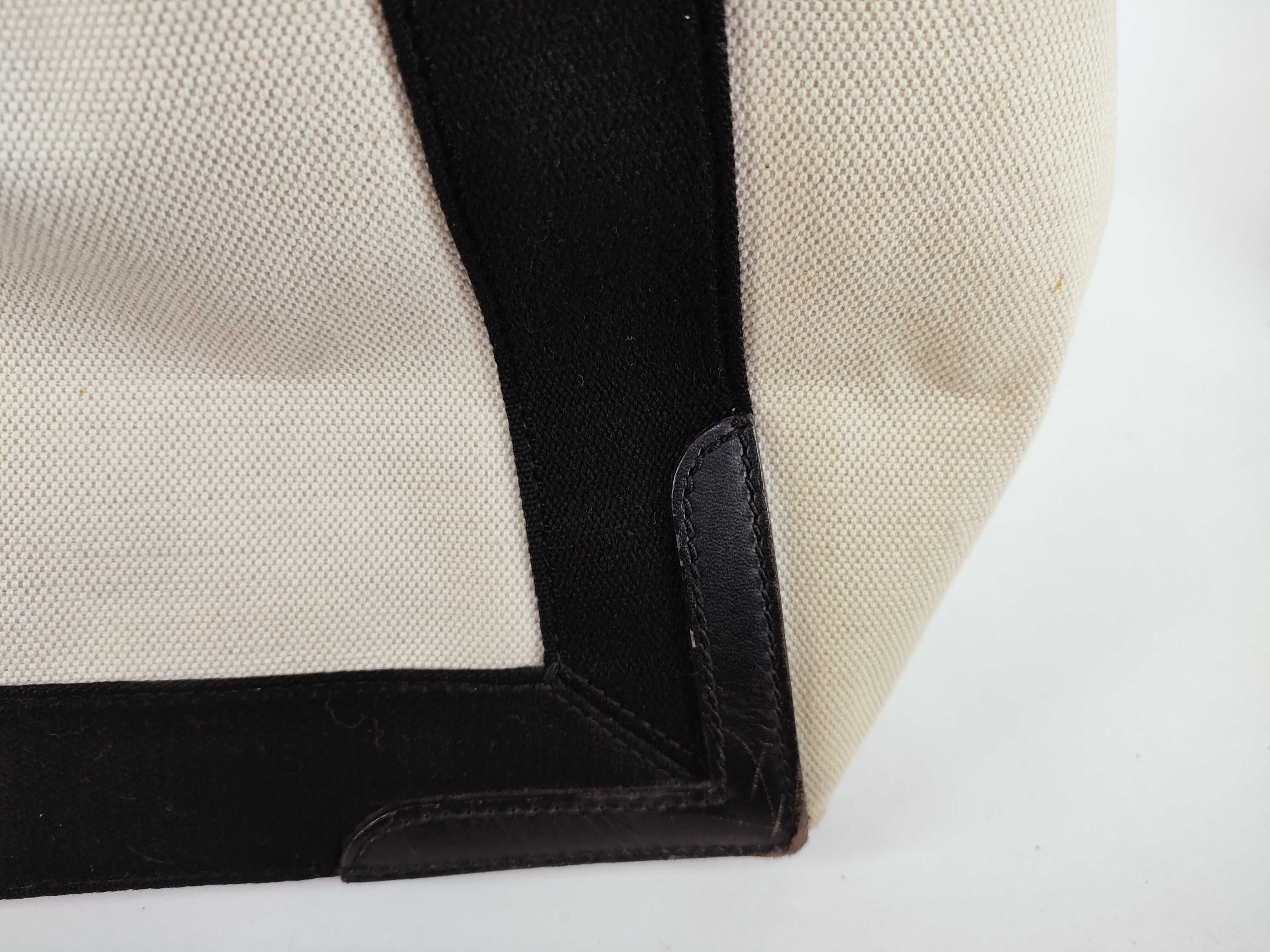 Navy Cabas Canvas x Leather Handbag Beige x Black Handbag — view 12