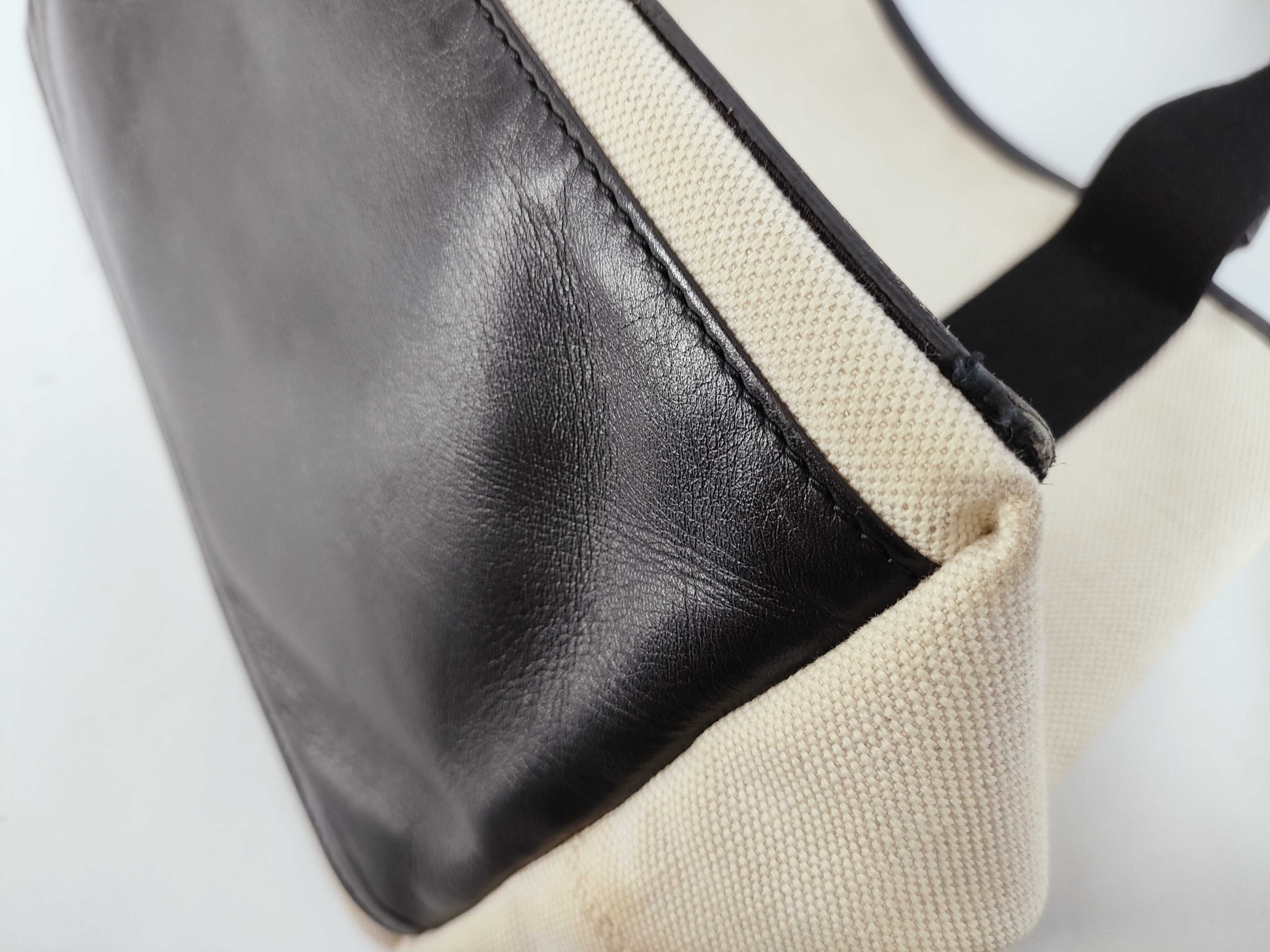 Navy Cabas Canvas x Leather Handbag Beige x Black Handbag — view 6