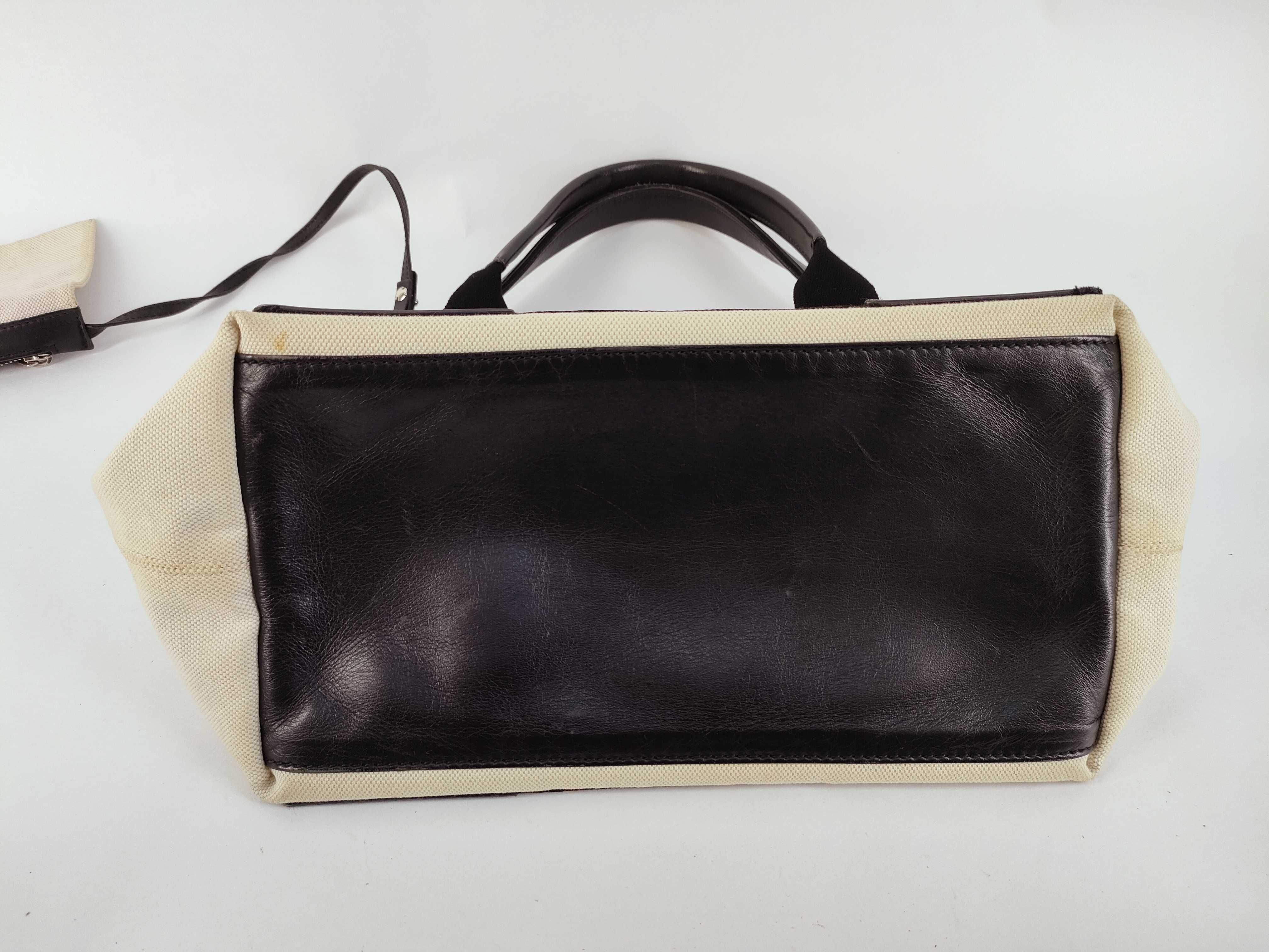 Navy Cabas Canvas x Leather Handbag Beige x Black Handbag — view 7