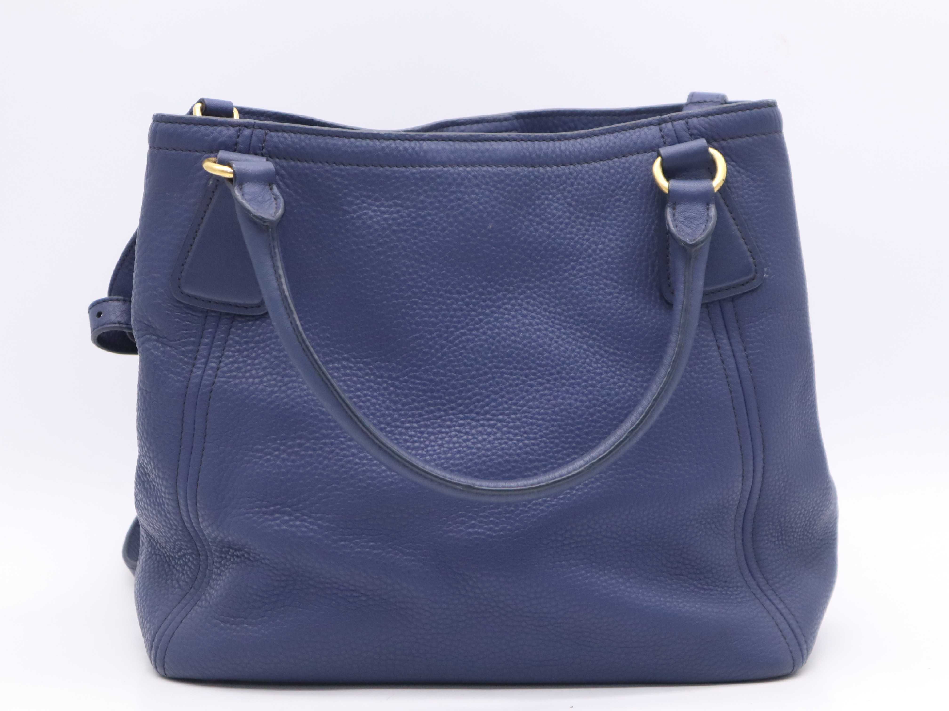 Leather Vitello Daino 2-Way Tote Bag, Blue, Gold Hardware, with Name Tag and Dust Bag, Handbag — view 2