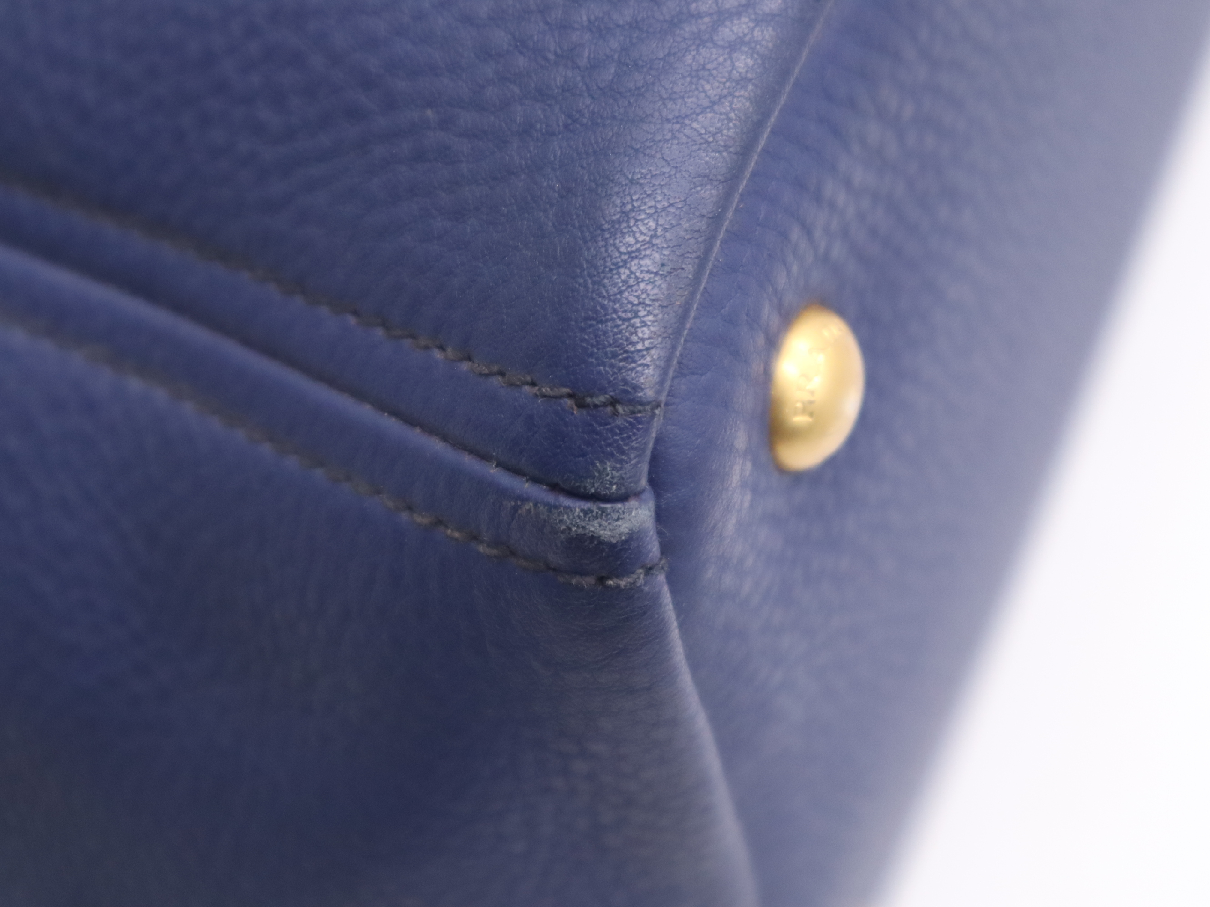 Leather Vitello Daino 2-Way Tote Bag, Blue, Gold Hardware, with Name Tag and Dust Bag, Handbag — view 11
