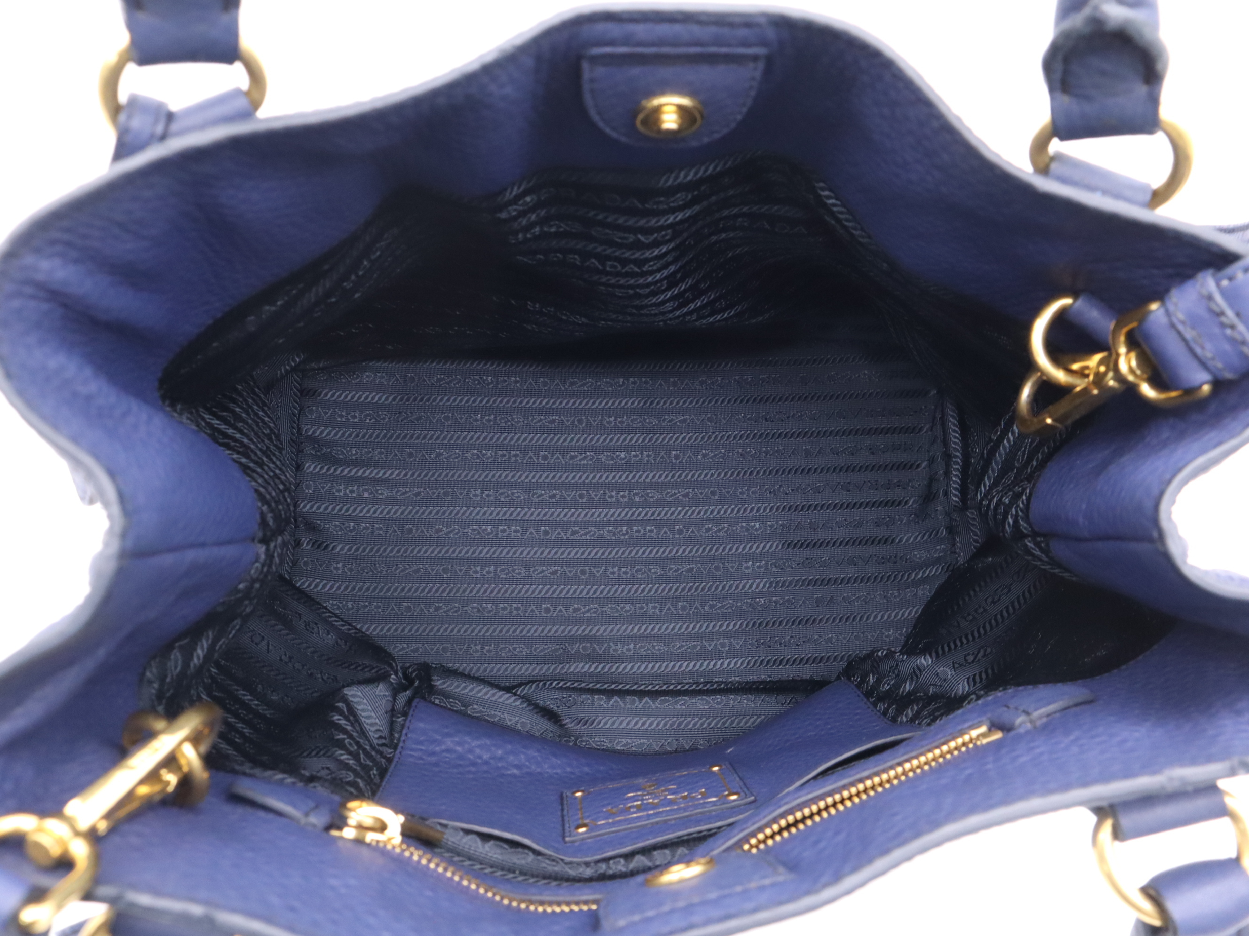 Leather Vitello Daino 2-Way Tote Bag, Blue, Gold Hardware, with Name Tag and Dust Bag, Handbag — view 12