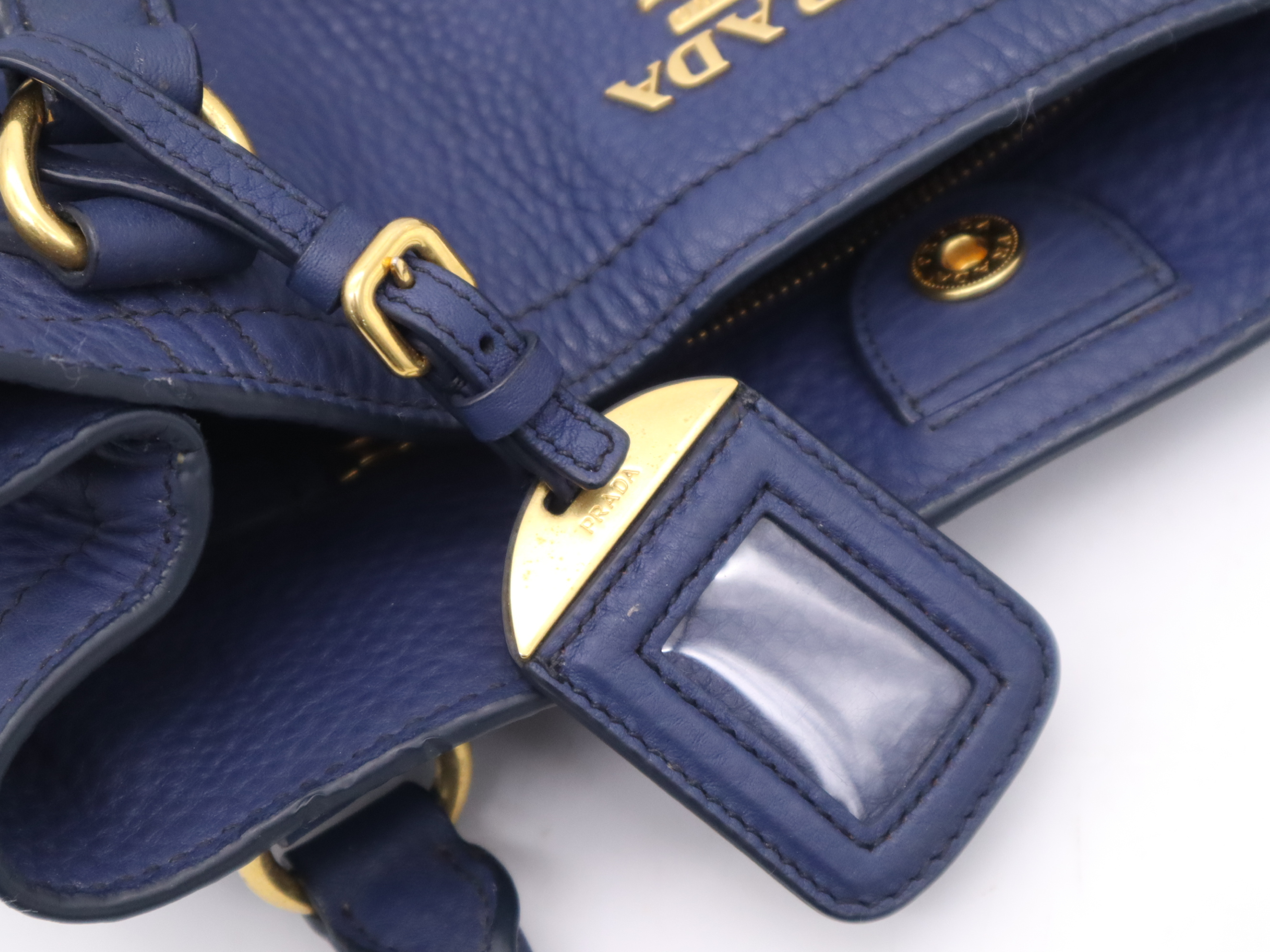 Leather Vitello Daino 2-Way Tote Bag, Blue, Gold Hardware, with Name Tag and Dust Bag, Handbag — view 15