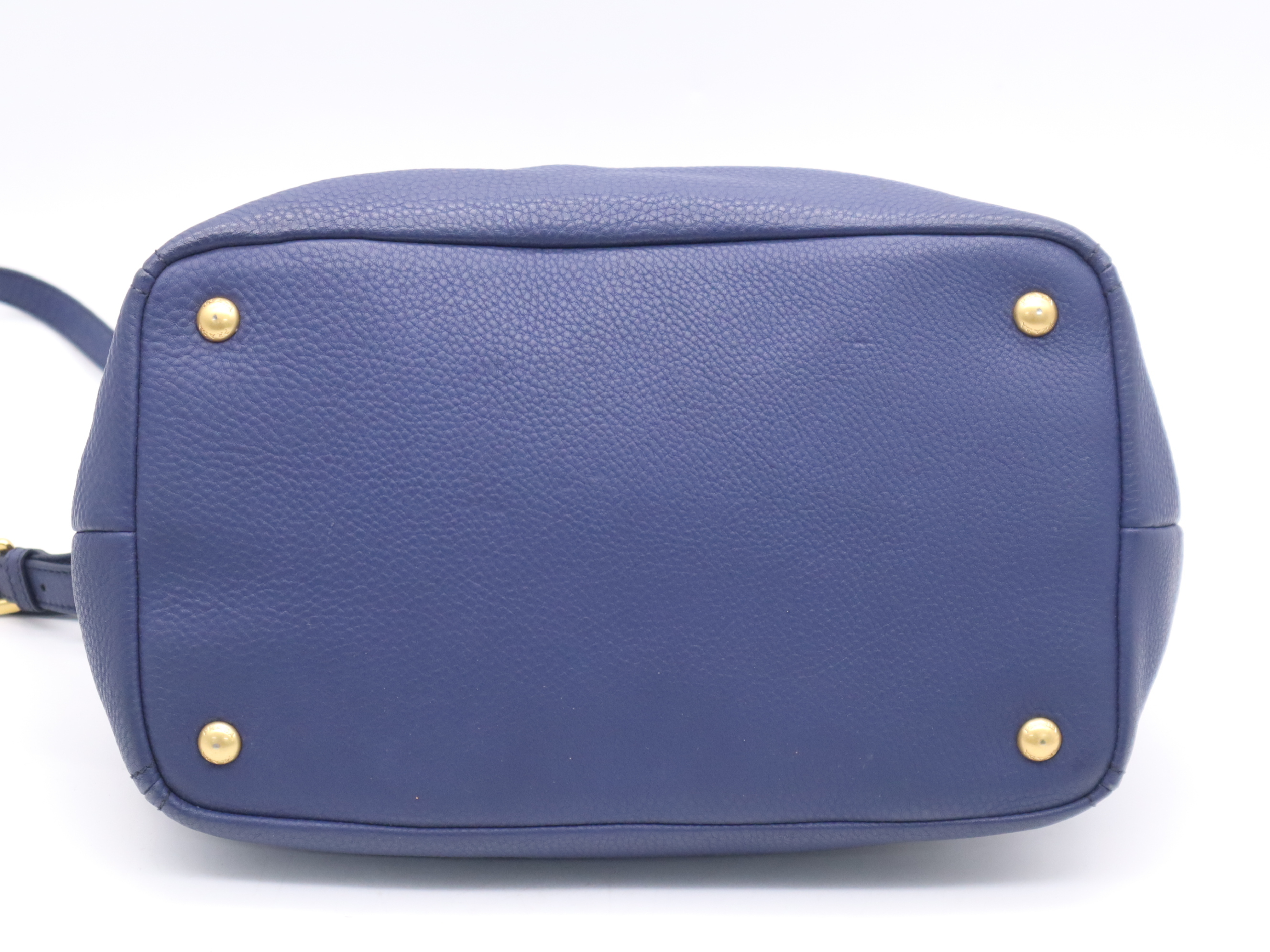 Leather Vitello Daino 2-Way Tote Bag, Blue, Gold Hardware, with Name Tag and Dust Bag, Handbag — view 4