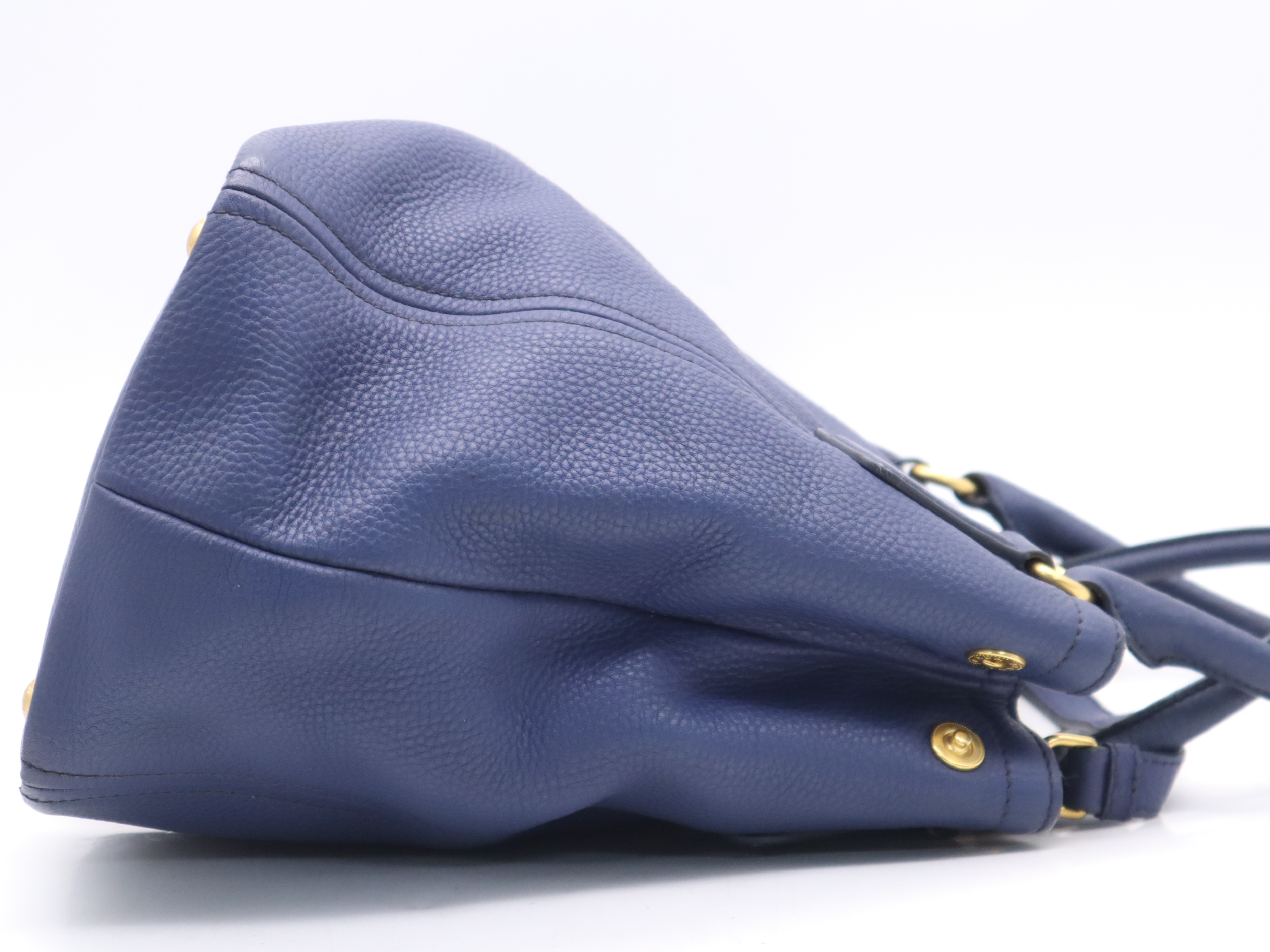 Leather Vitello Daino 2-Way Tote Bag, Blue, Gold Hardware, with Name Tag and Dust Bag, Handbag — view 5