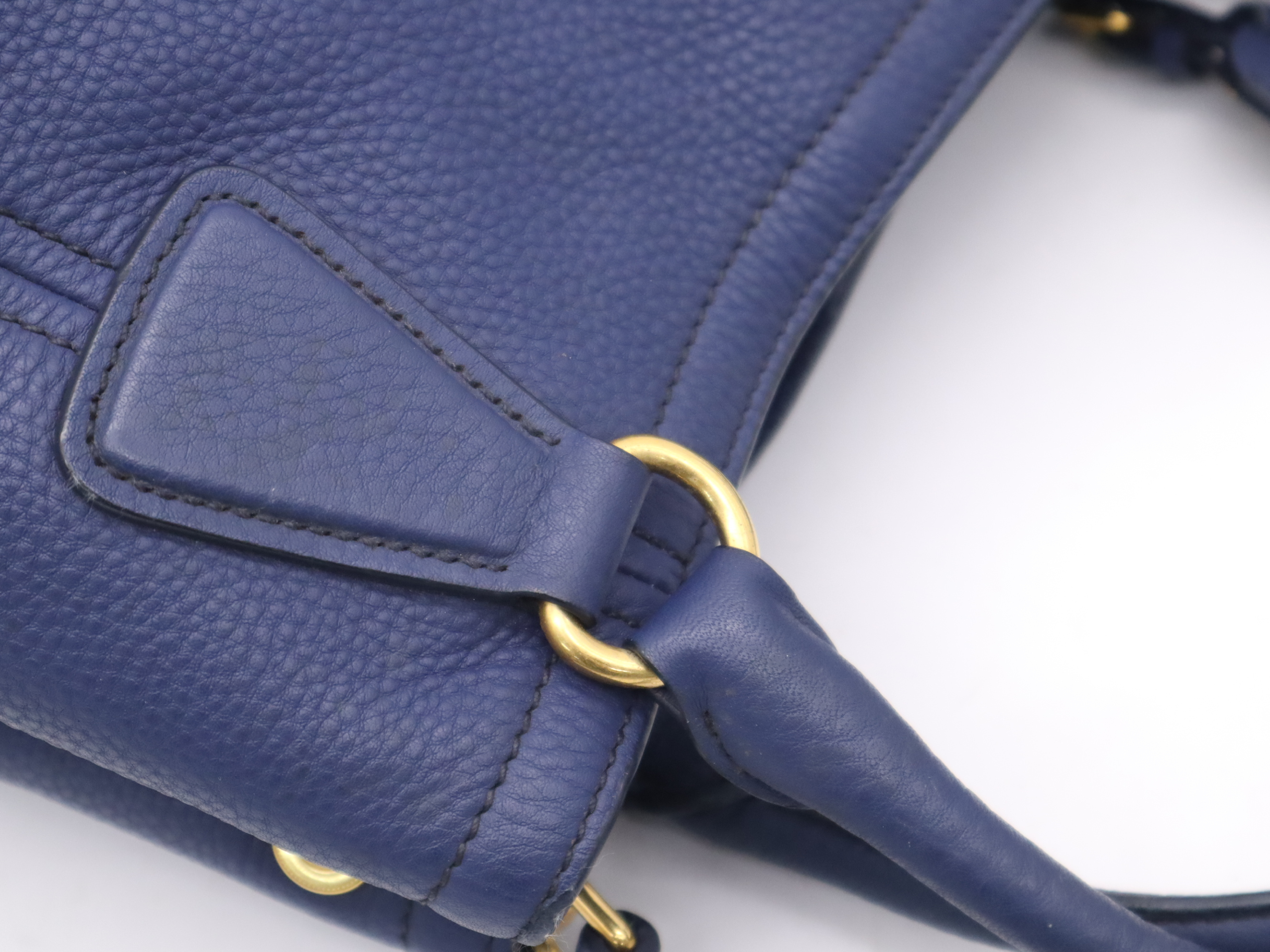 Leather Vitello Daino 2-Way Tote Bag, Blue, Gold Hardware, with Name Tag and Dust Bag, Handbag — view 7