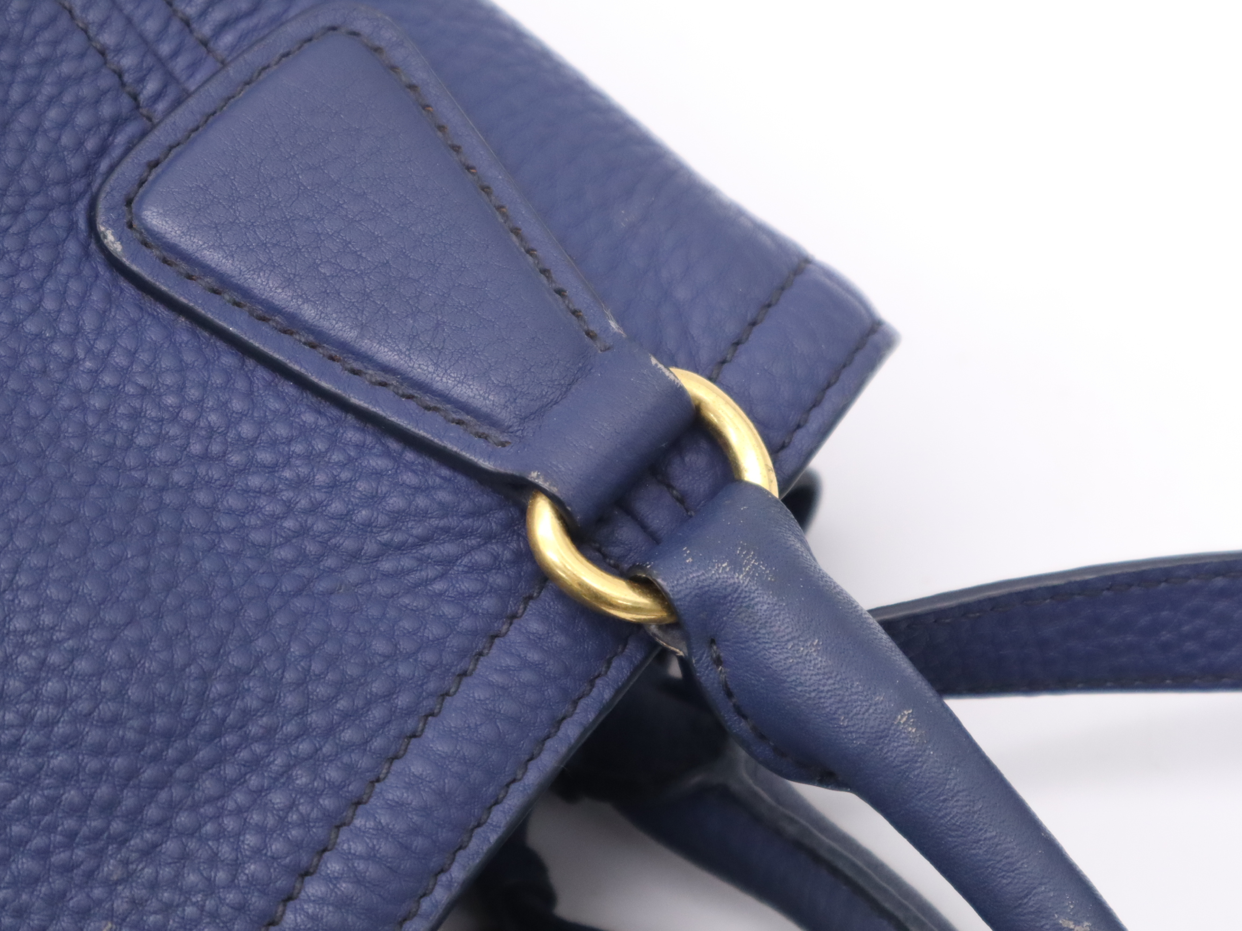 Leather Vitello Daino 2-Way Tote Bag, Blue, Gold Hardware, with Name Tag and Dust Bag, Handbag — view 8