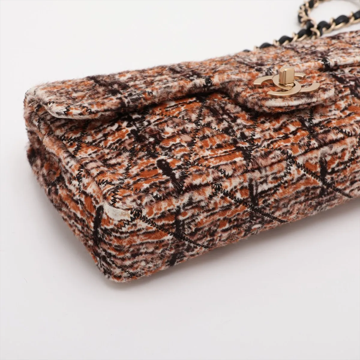 Matelassé Calf Hair x Leather Single Flap Double Chain Bag, Brown with Gold Hardware, 11624981, Series 11 — view 4