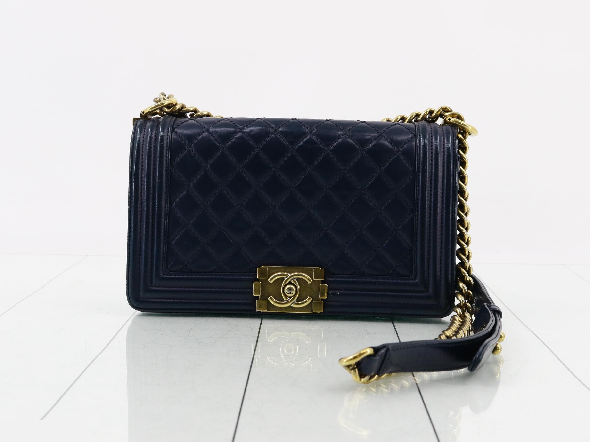 Boy Chanel Lambskin Chain Shoulder Bag, Navy