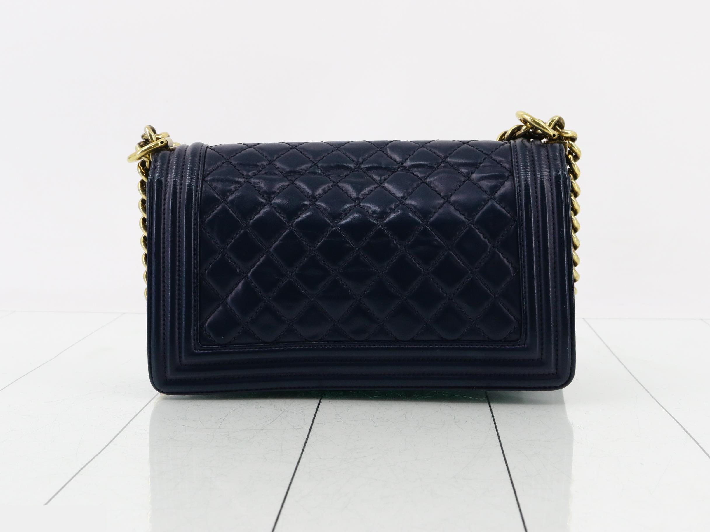 Boy Chanel Lambskin Chain Shoulder Bag, Navy — view 2