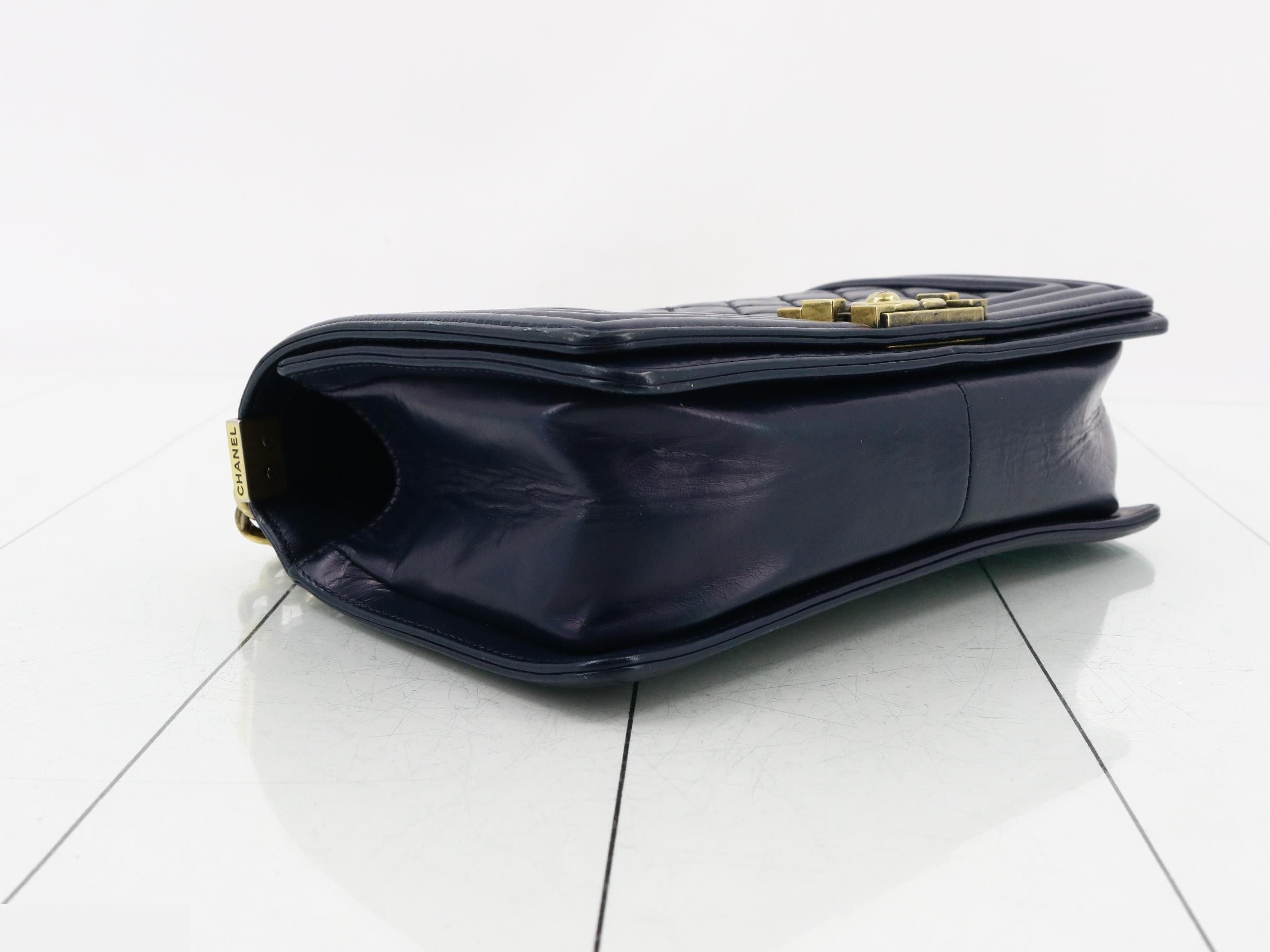 Boy Chanel Lambskin Chain Shoulder Bag, Navy — view 5