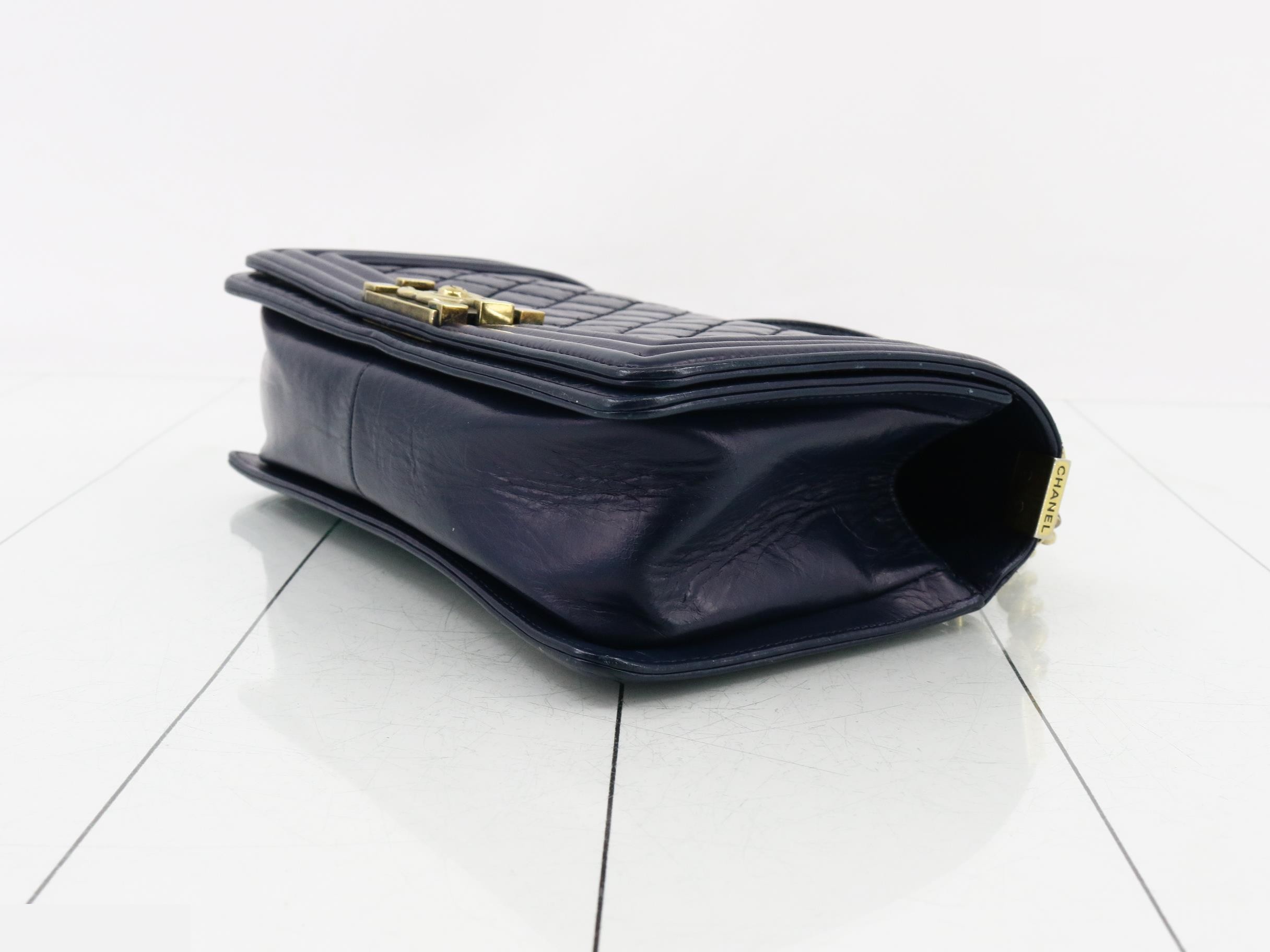 Boy Chanel Lambskin Chain Shoulder Bag, Navy — view 6