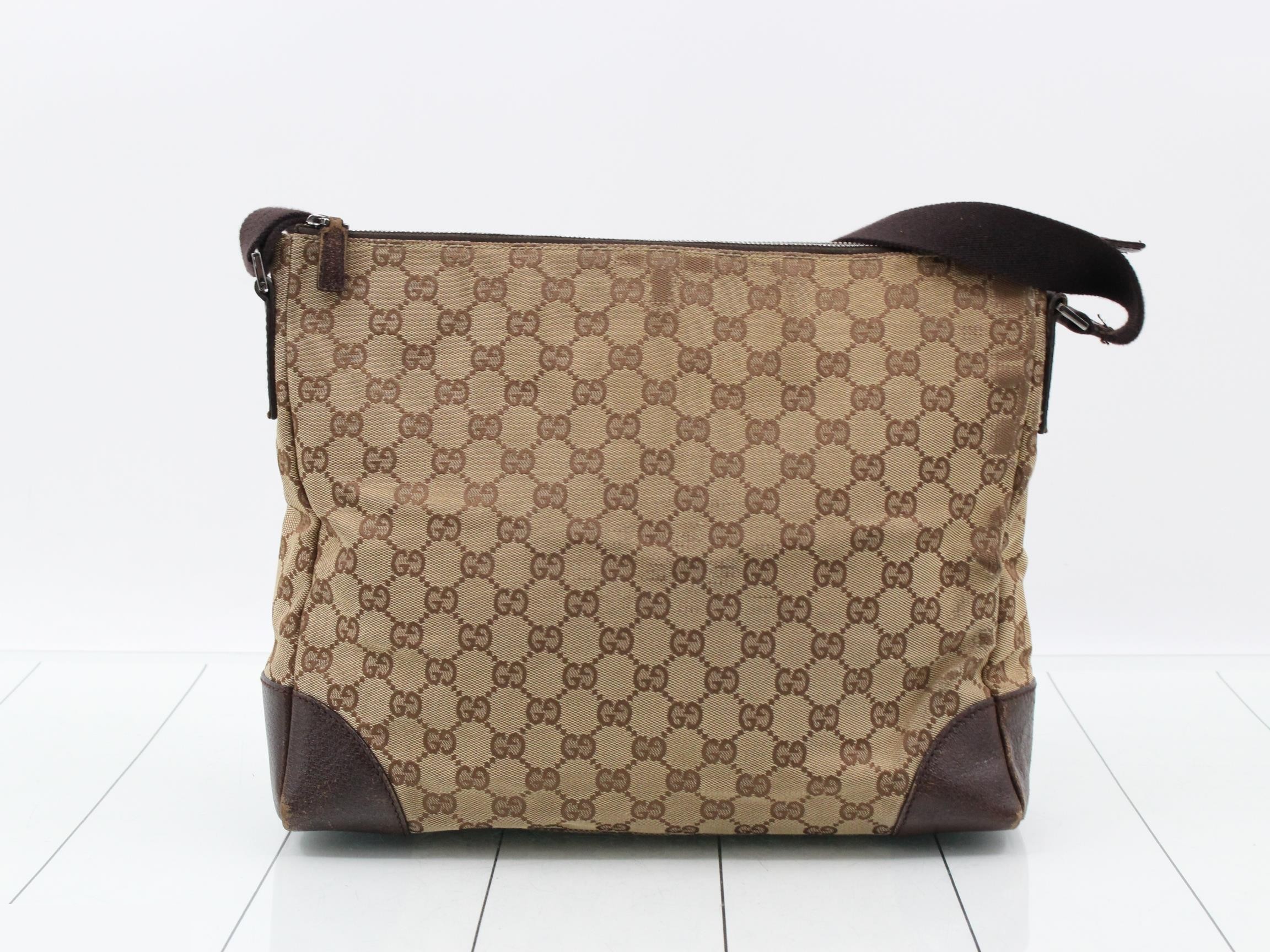 110054 GG Canvas Shoulder Bag, Leather, Brown — view 2