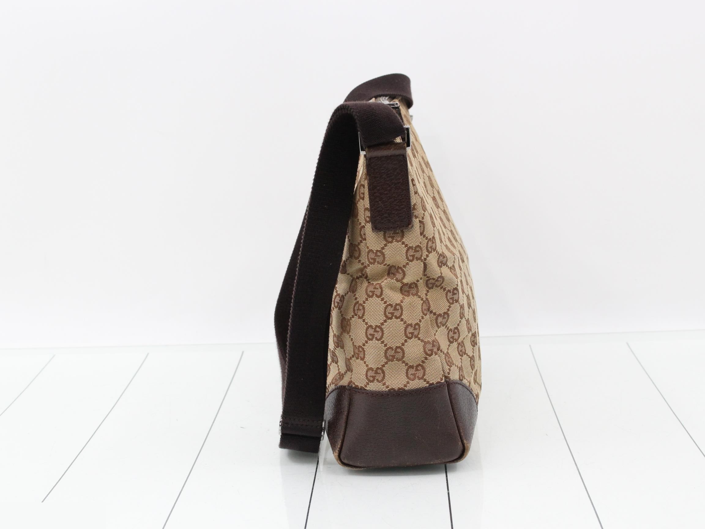 110054 GG Canvas Shoulder Bag, Leather, Brown — view 3