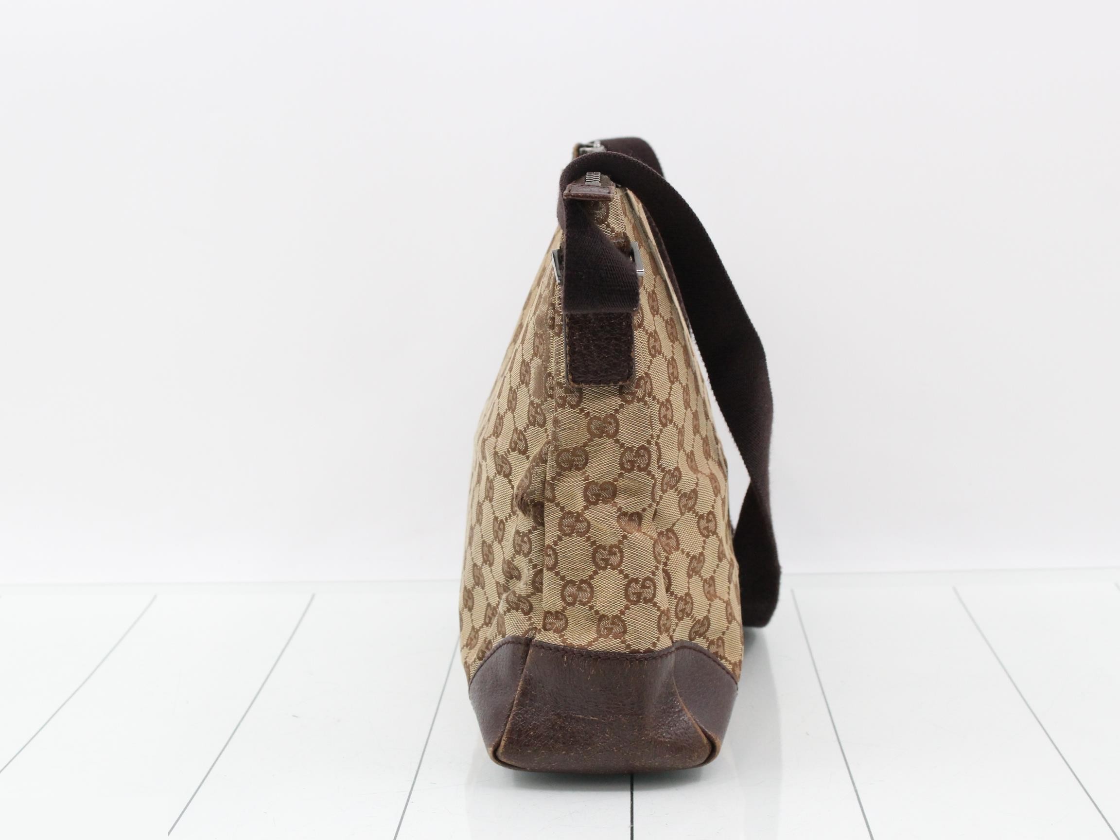 110054 GG Canvas Shoulder Bag, Leather, Brown — view 4