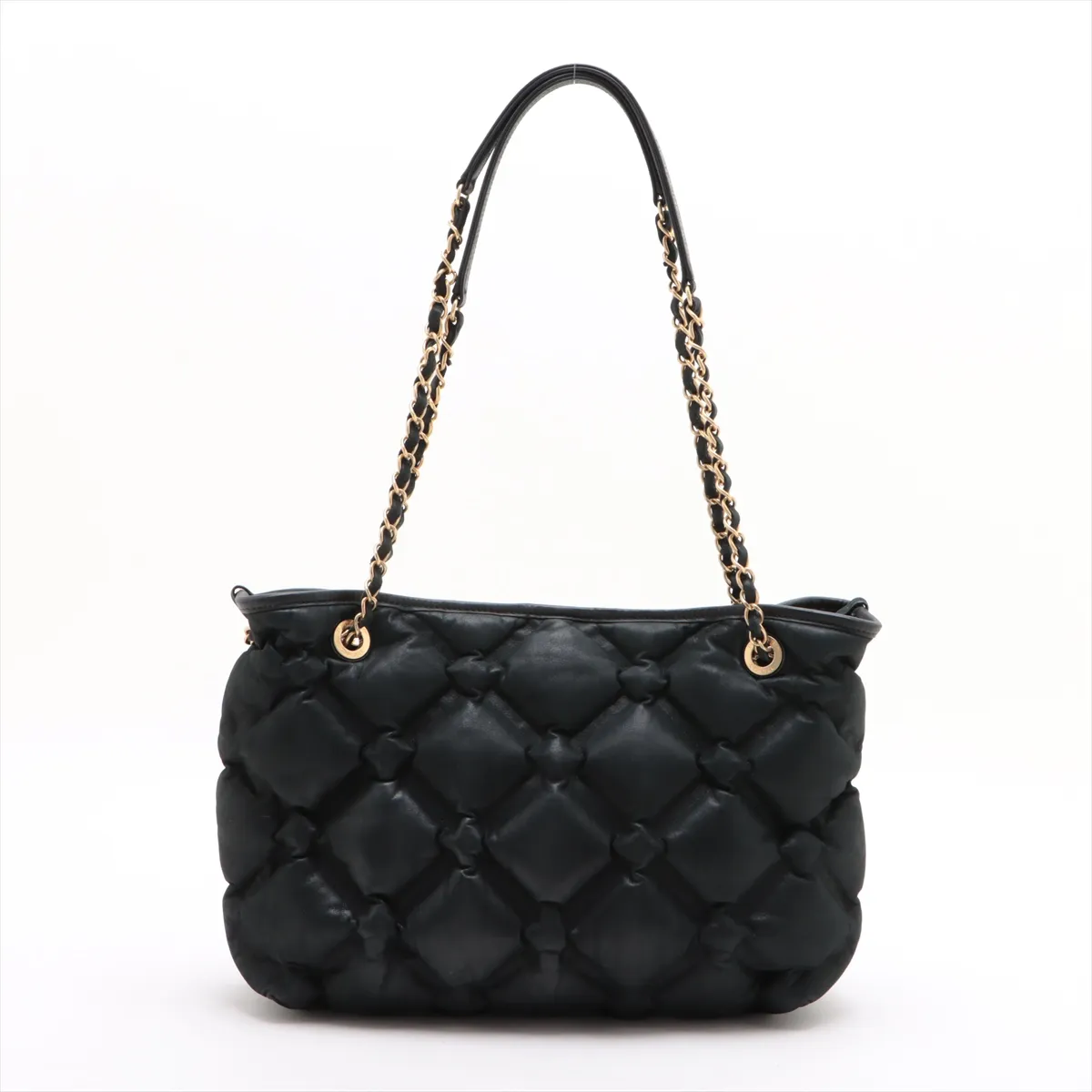 bubble quilt leather chain tote bag black gold hardware 23884151 23rd series — view 2