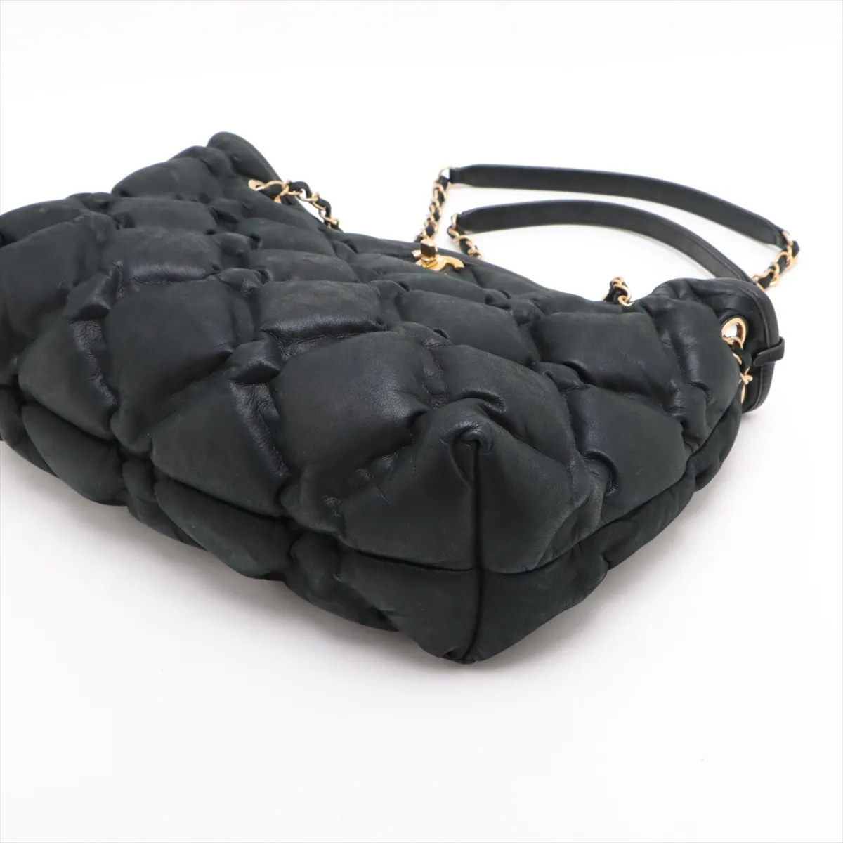 bubble quilt leather chain tote bag black gold hardware 23884151 23rd series — view 3