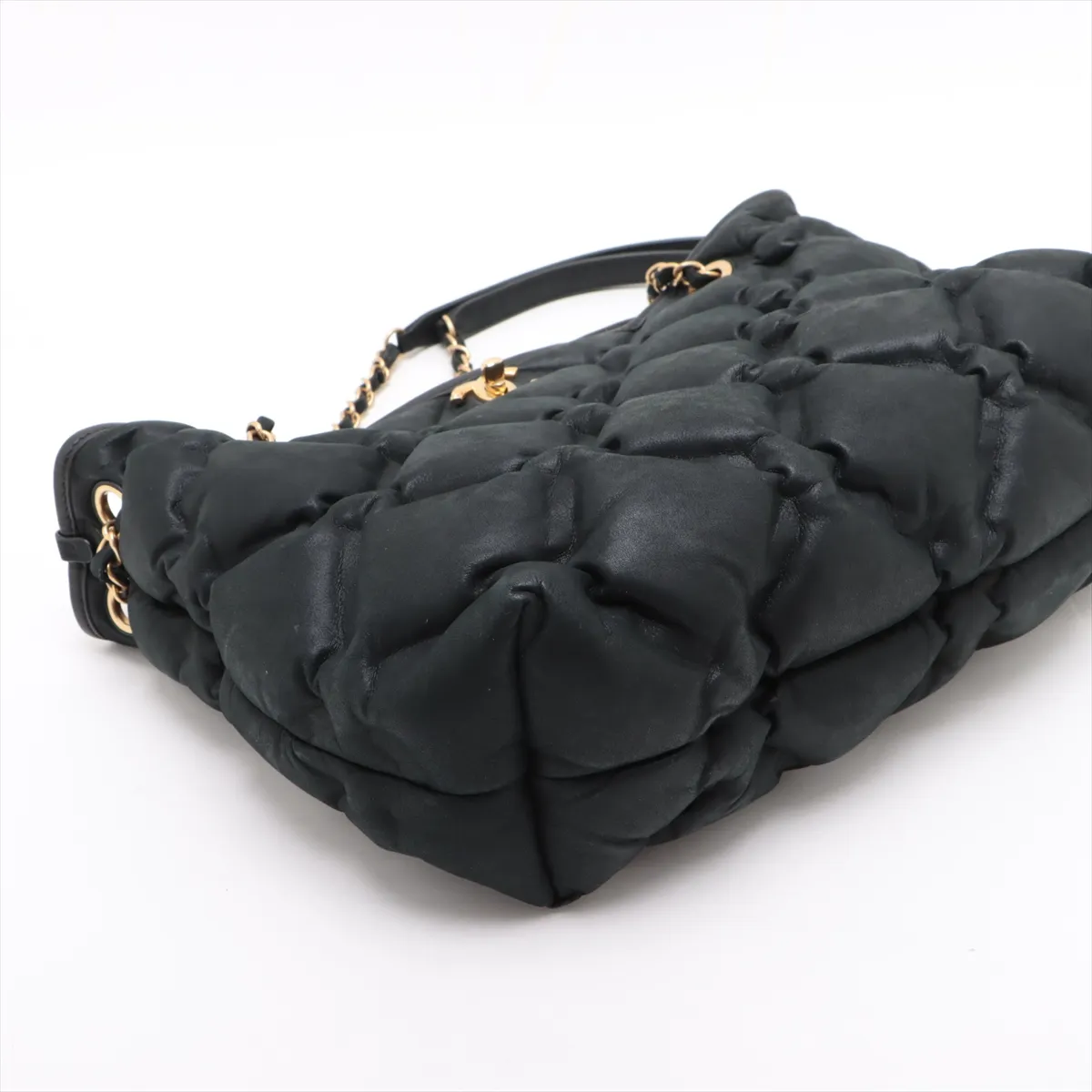 bubble quilt leather chain tote bag black gold hardware 23884151 23rd series — view 4