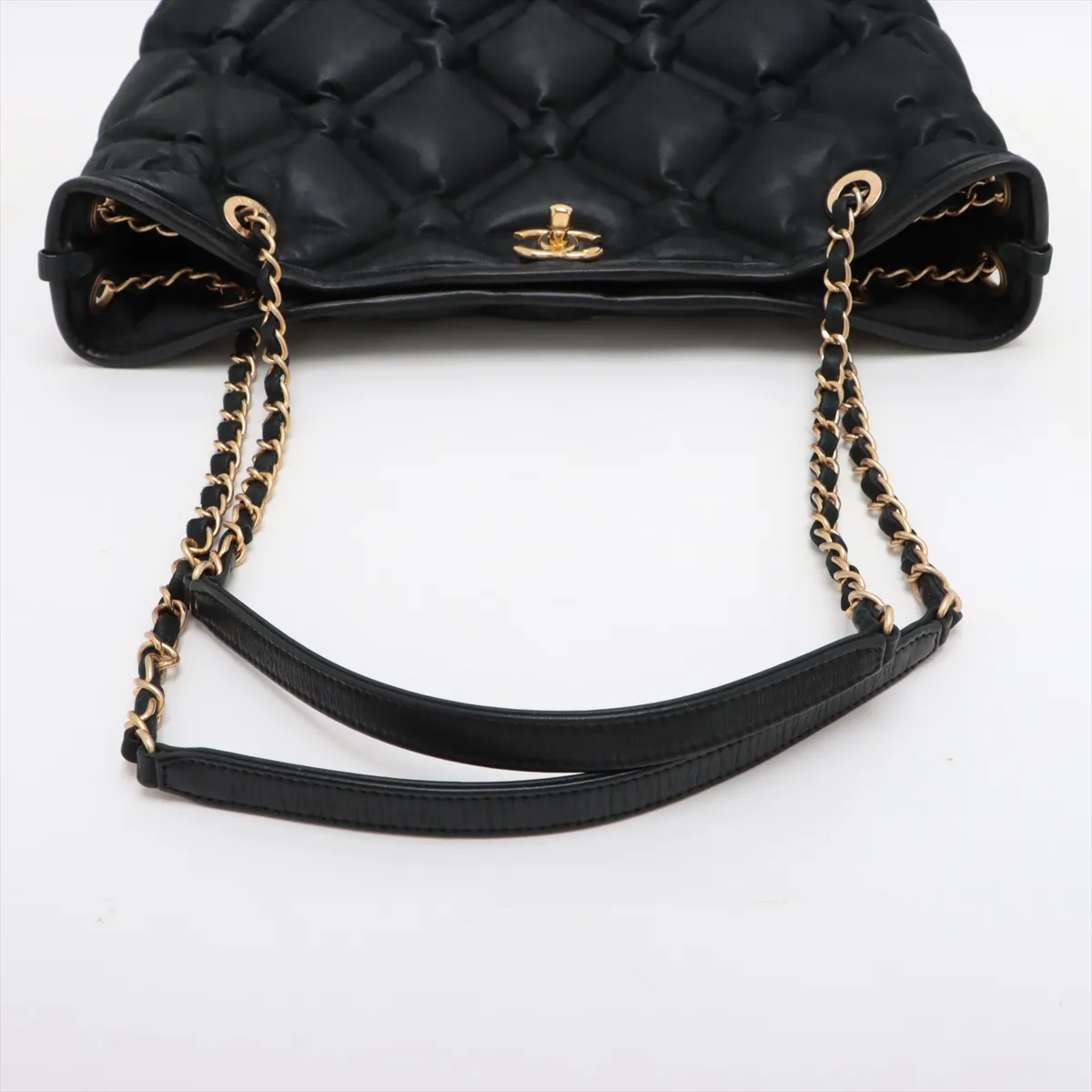 bubble quilt leather chain tote bag black gold hardware 23884151 23rd series — view 5