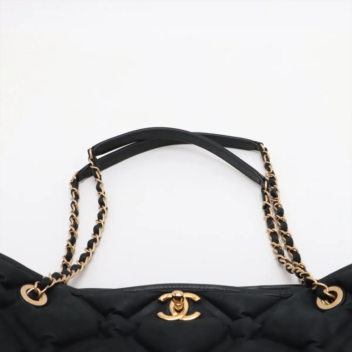 bubble quilt leather chain tote bag black gold hardware 23884151 23rd series — view 6