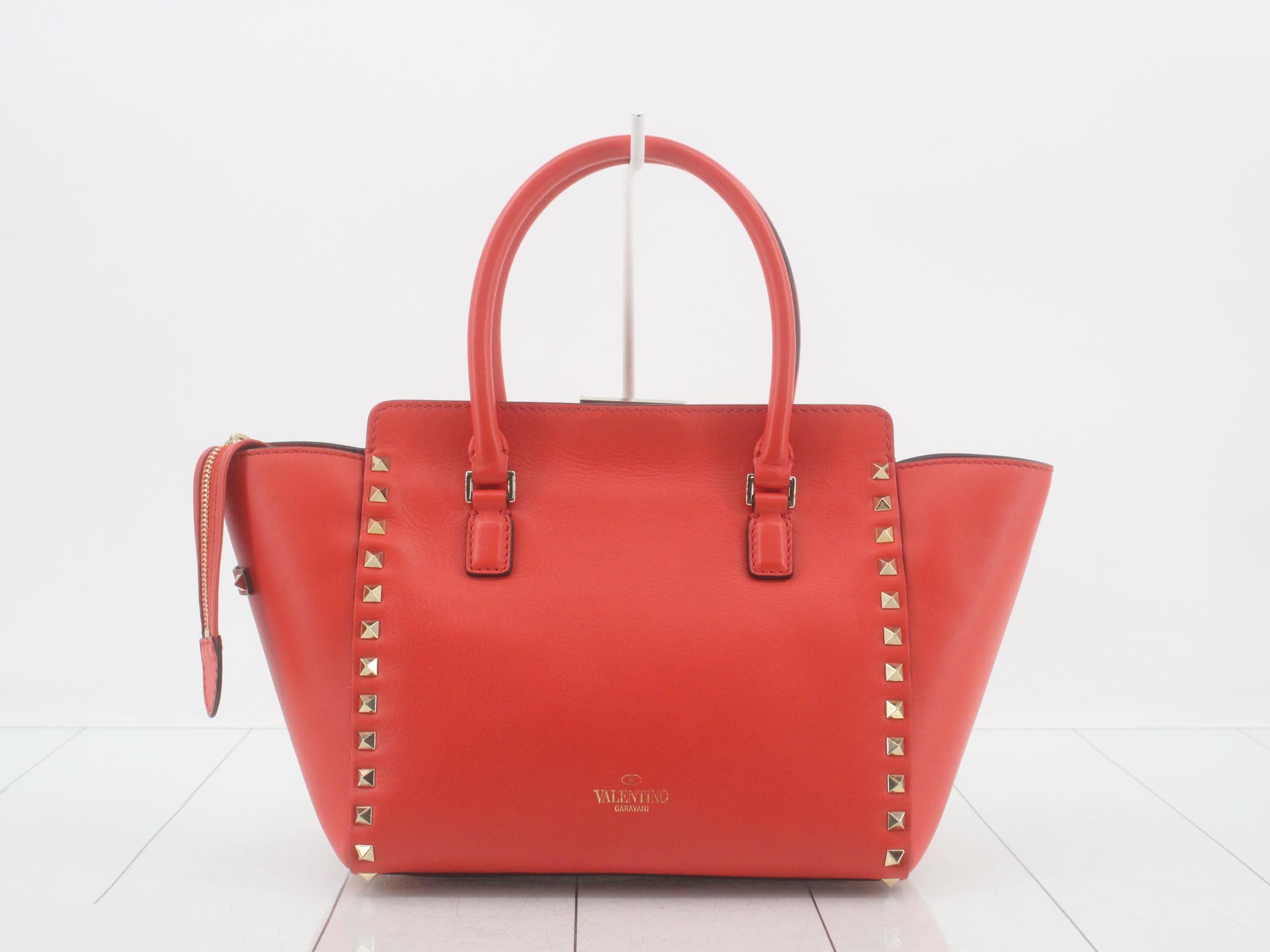 Rockstud Leather 2-Way Tote Bag, Red — view 2