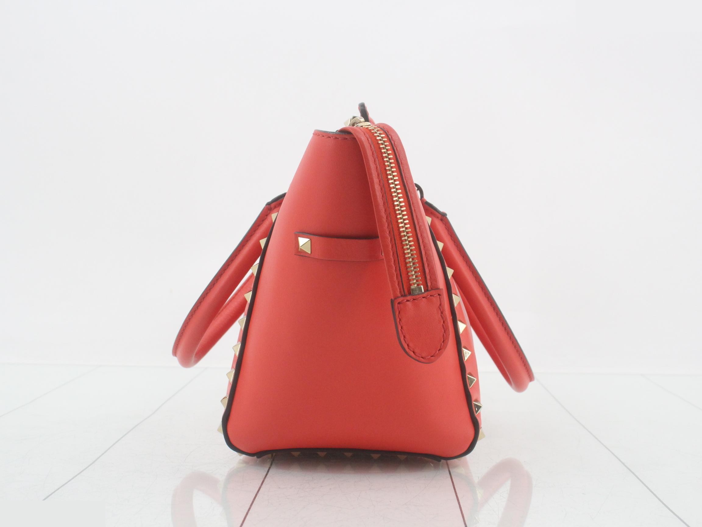 Rockstud Leather 2-Way Tote Bag, Red — view 3