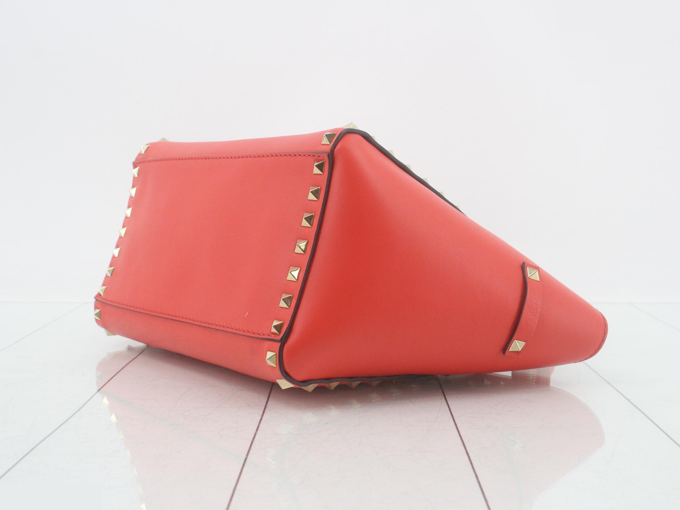 Rockstud Leather 2-Way Tote Bag, Red — view 6