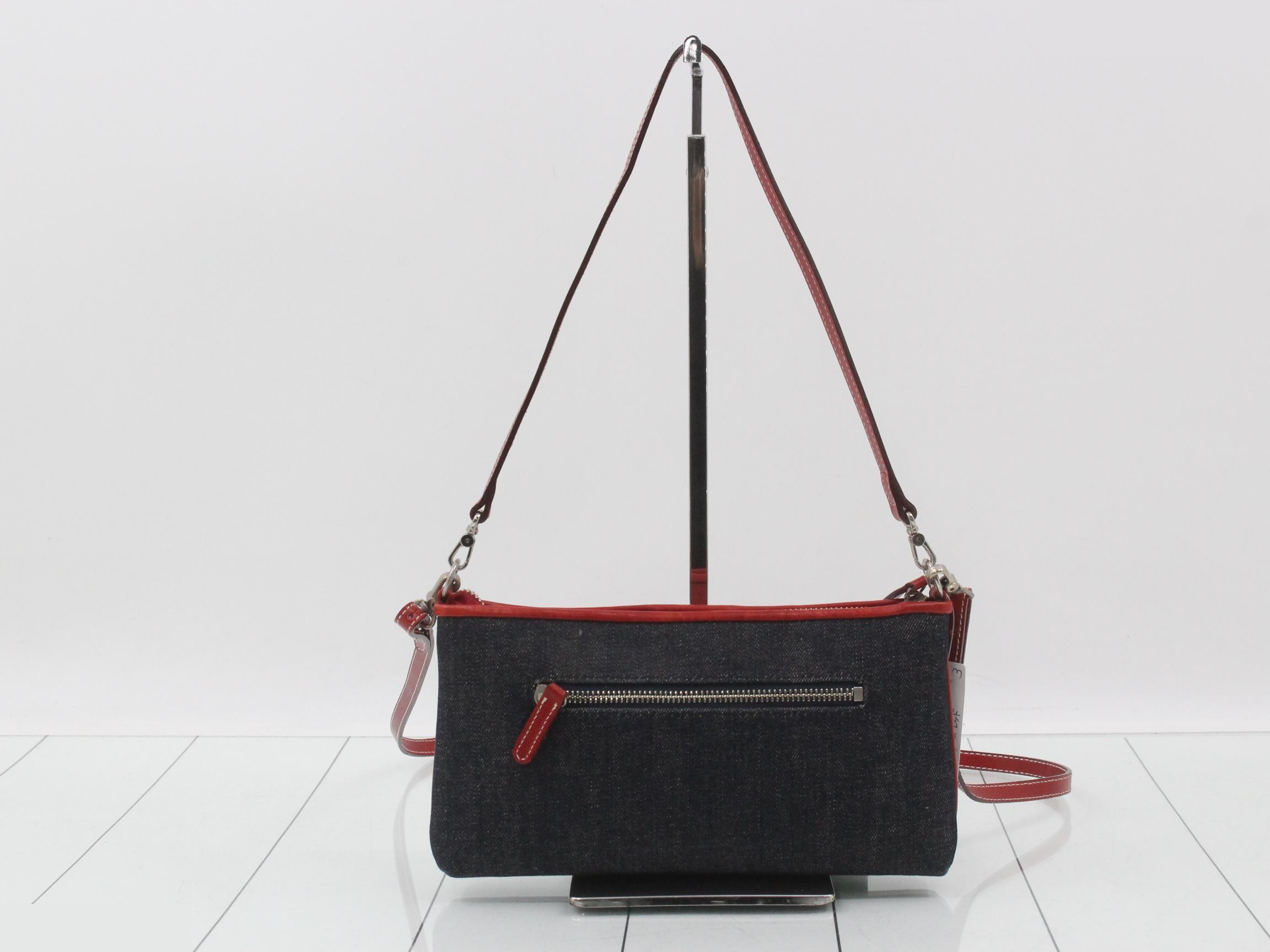Other lines: 2-way bag with long strap, denim, red — view 2