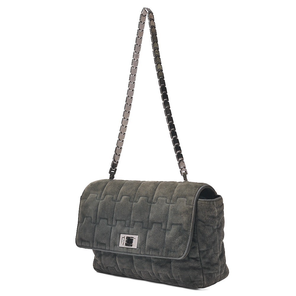 Suede Puzzle 2.55 Lock Shoulder Bag, Green, Silver Hardware, Series 5 — view 3